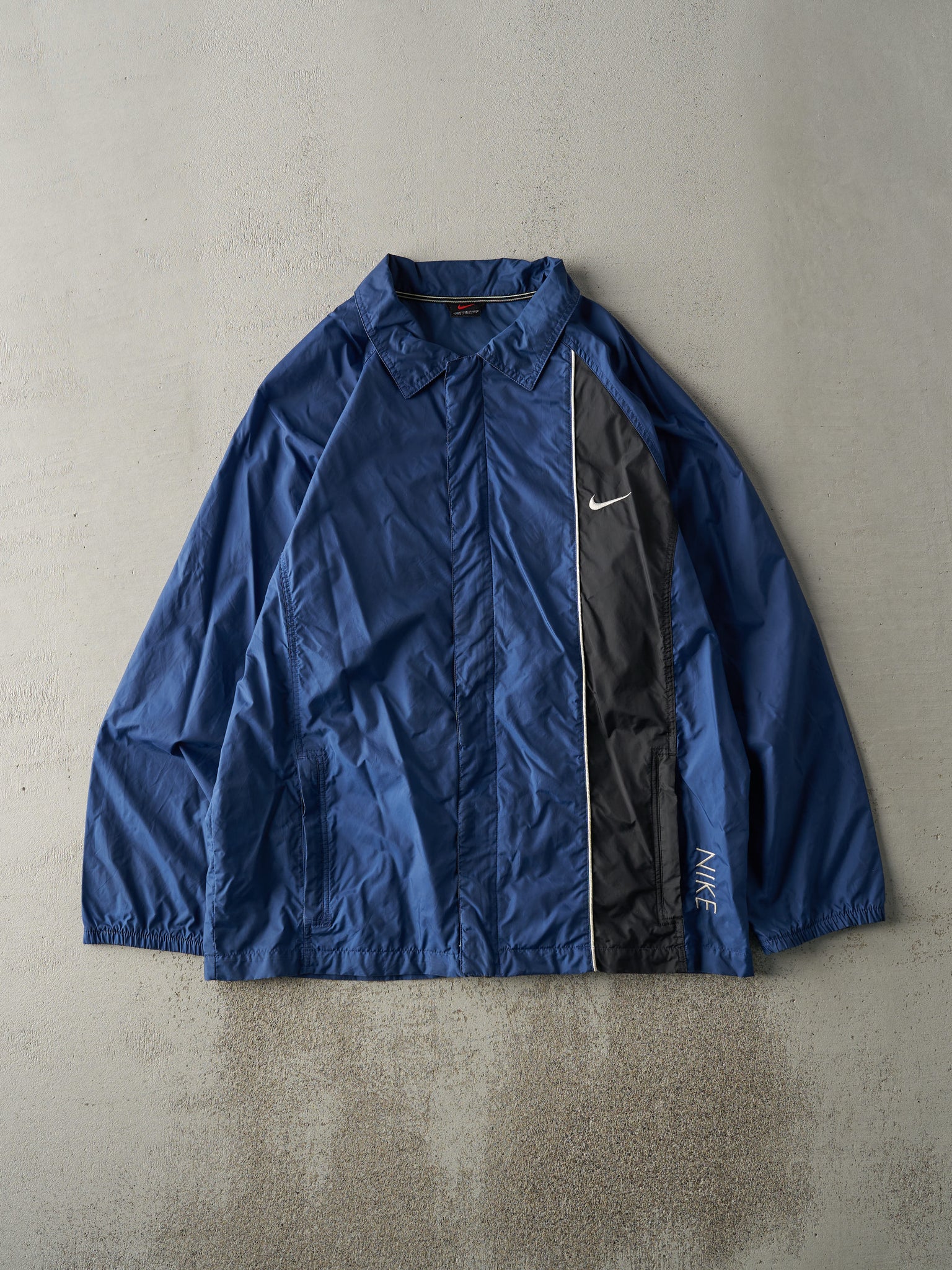 Vintage Y2K Navy Blue & Black Nike Zip Up Windbreaker Jacket (M)