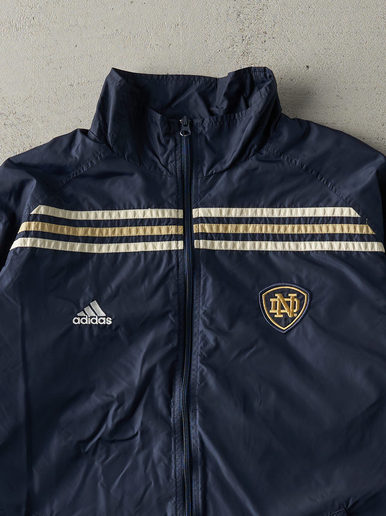 Vintage Y2K Navy Blue Adidas x Notre Dame Embroidered Windbreaker (M)