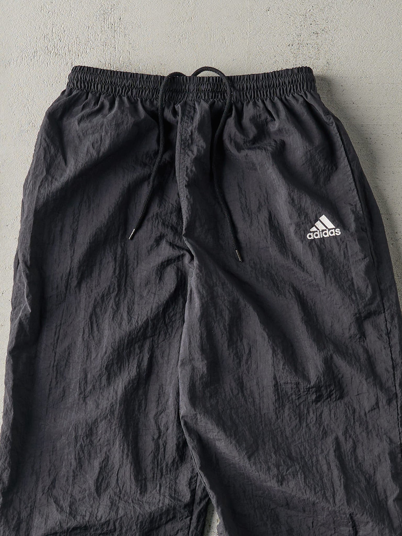 Vintage 90s Black Embroidered Adidas Windbreaker Pants (26x30)