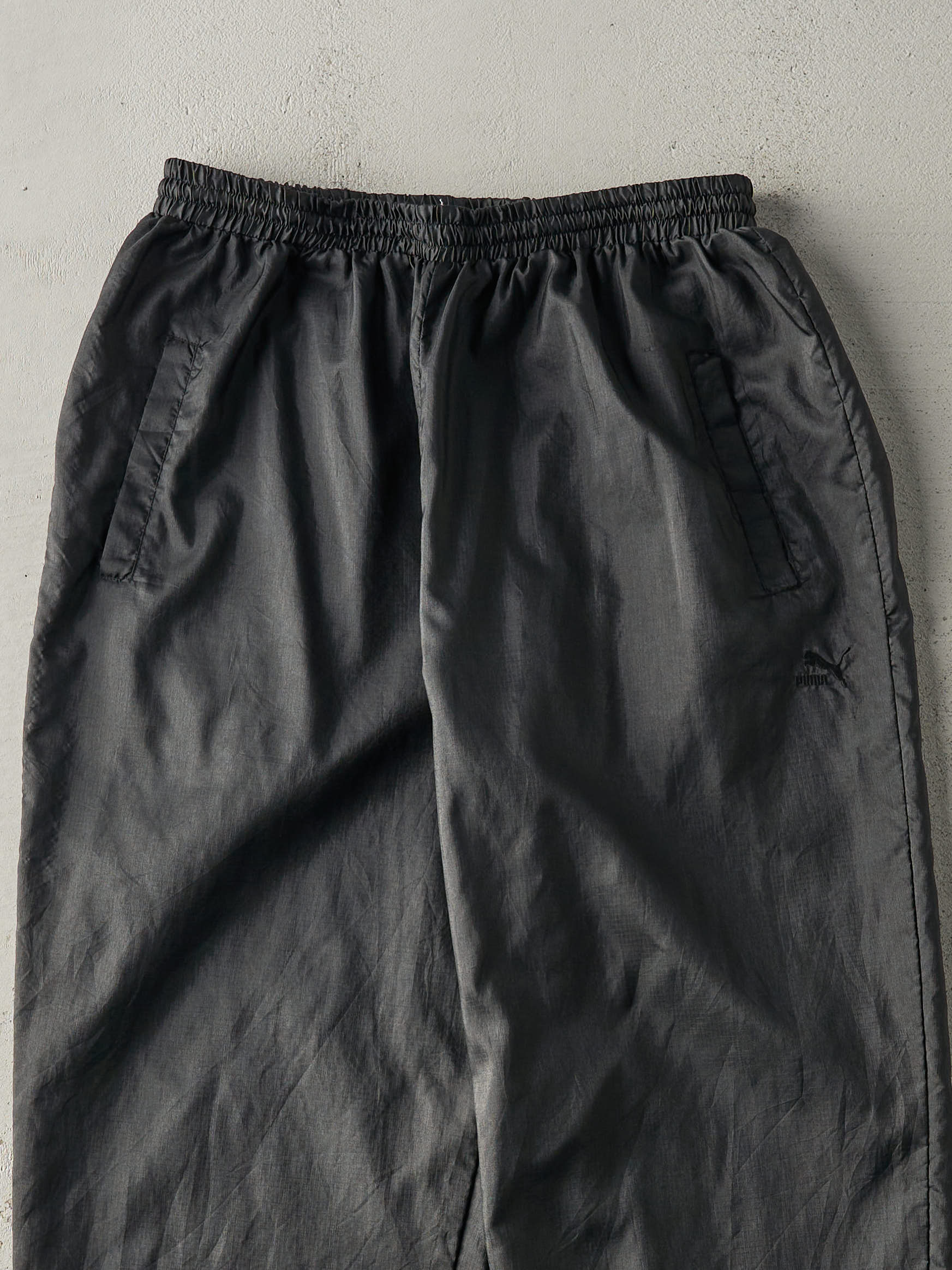 Vintage 90s Black Puma Tonal Logo Windbreaker Pants (30x31)