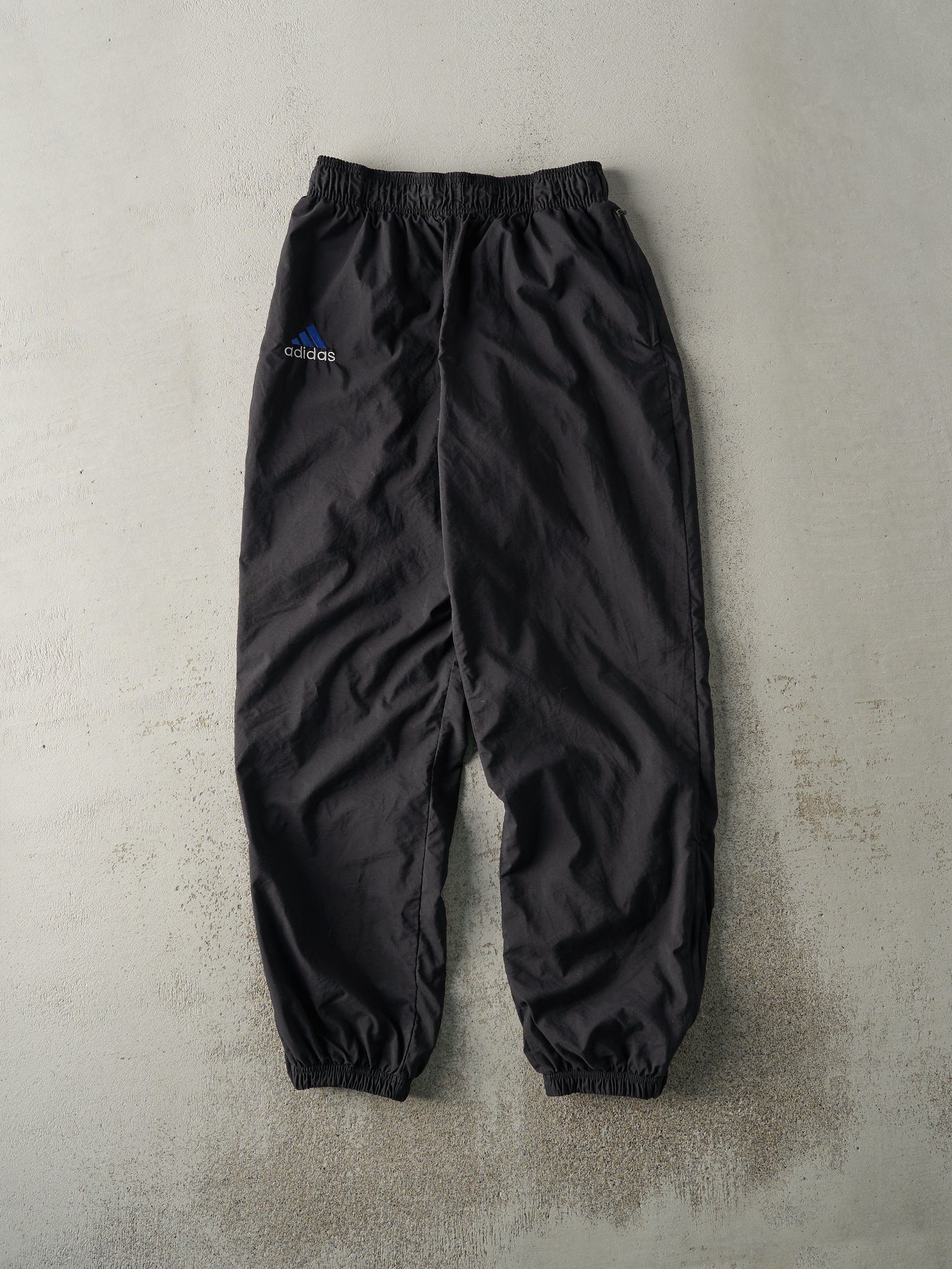 Vintage 90s Black Embroidered Adidas Windbreaker Pants (27x30)