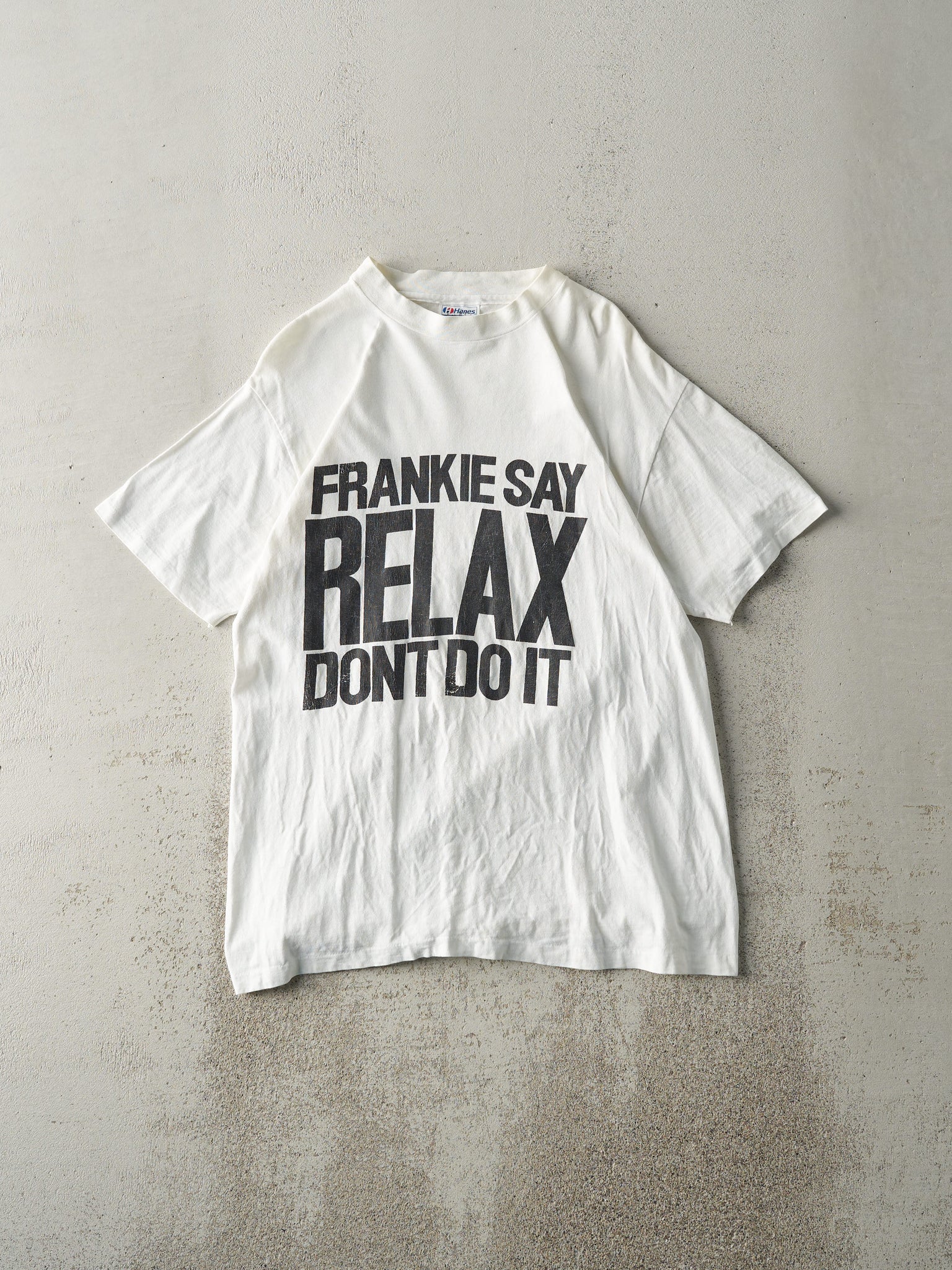 Vintage 90s White "Frankie Says Relax" Single Stitch Tee (M)
