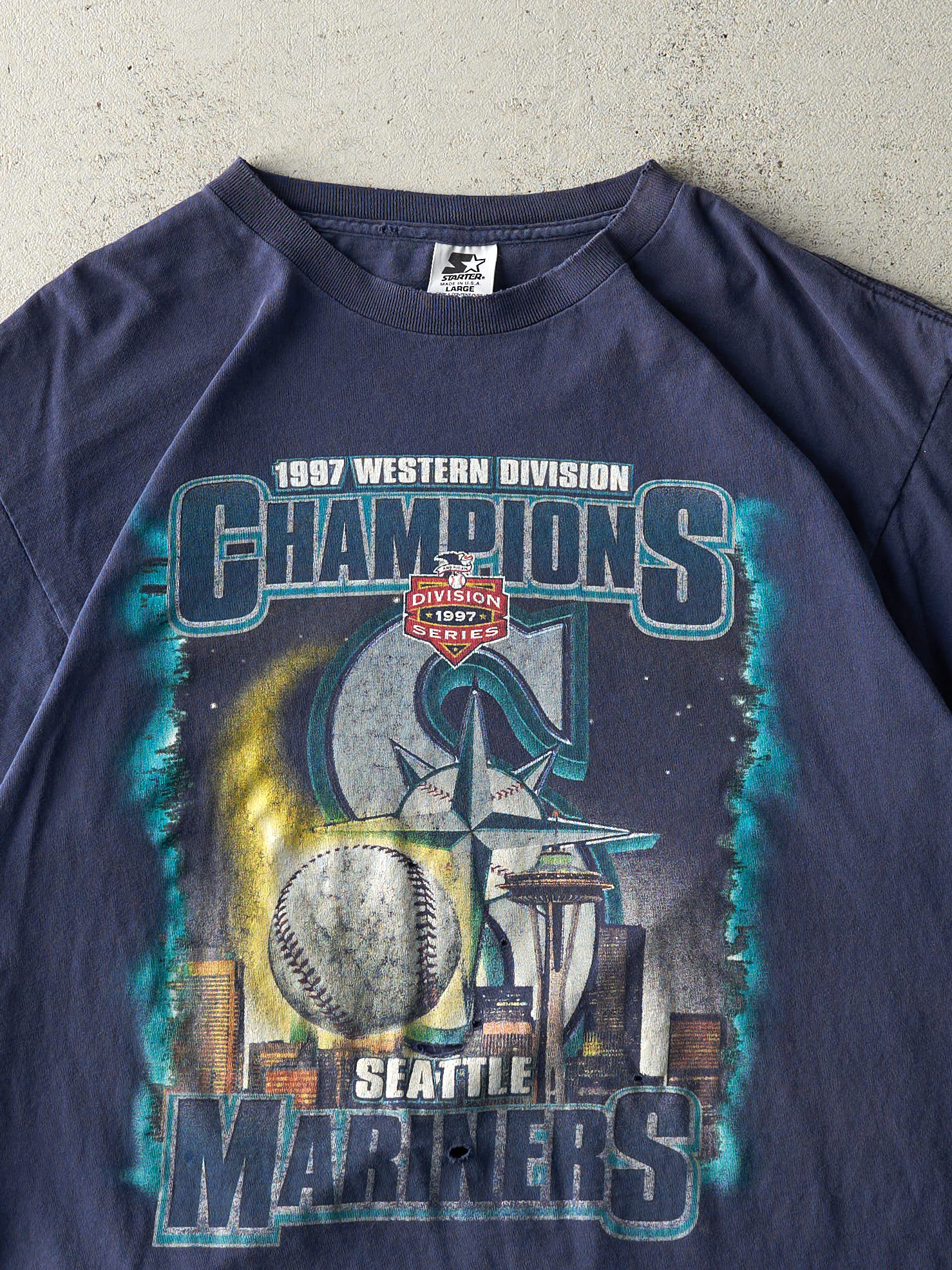 Vintage 97' Navy Blue Seattle Mariners Western Champs Tee (L)