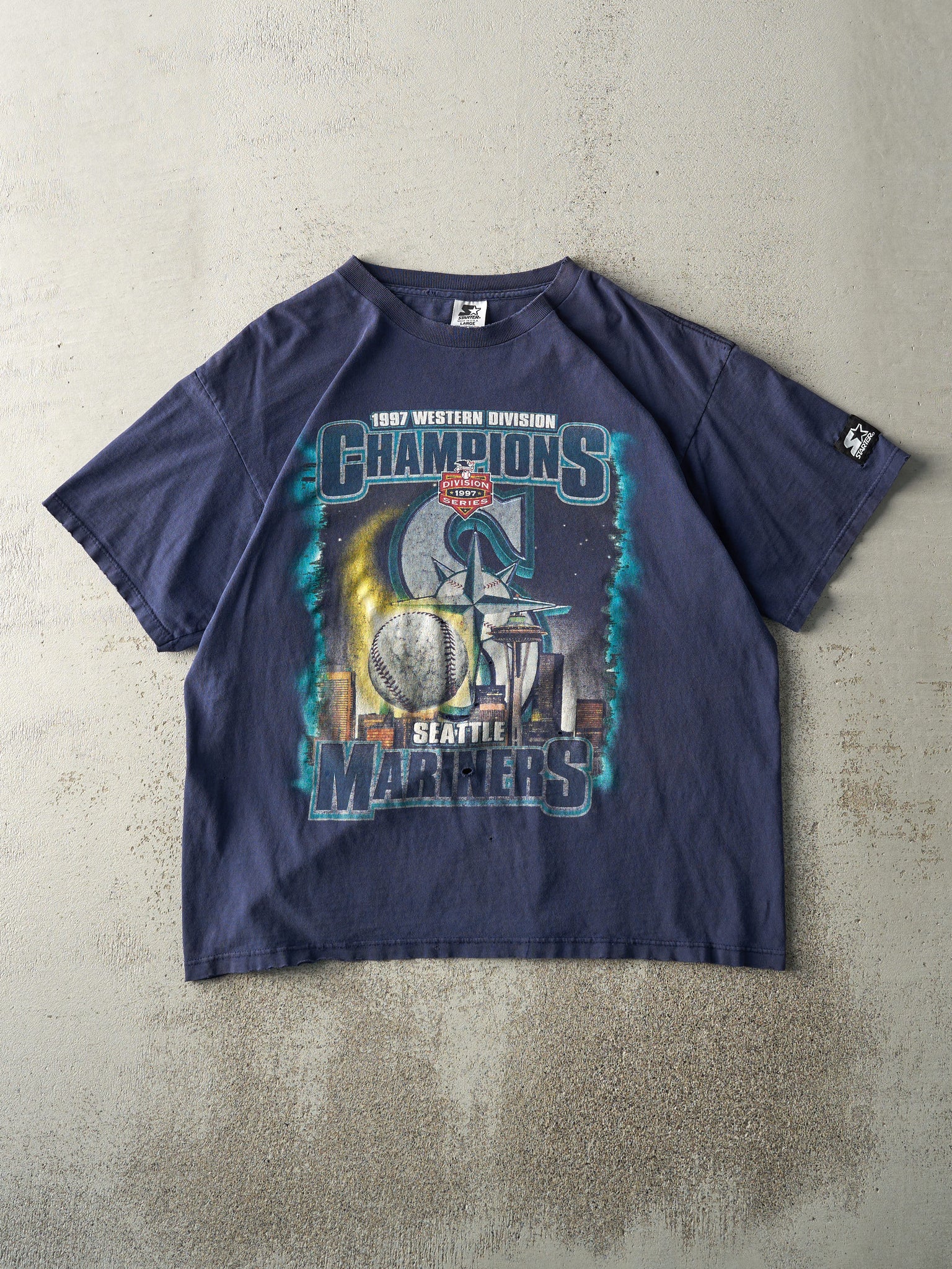 Vintage 97' Navy Blue Seattle Mariners Western Champs Tee (L)