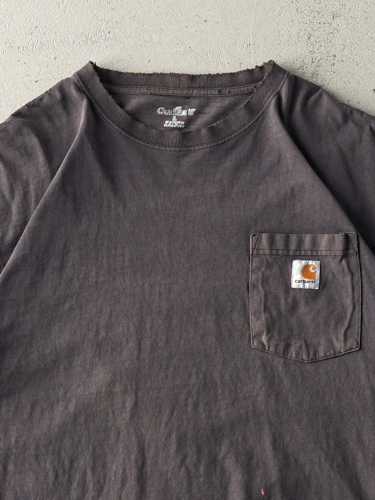 Vintage Y2K Sun Faded Black Carhartt Pocket Tee (L)