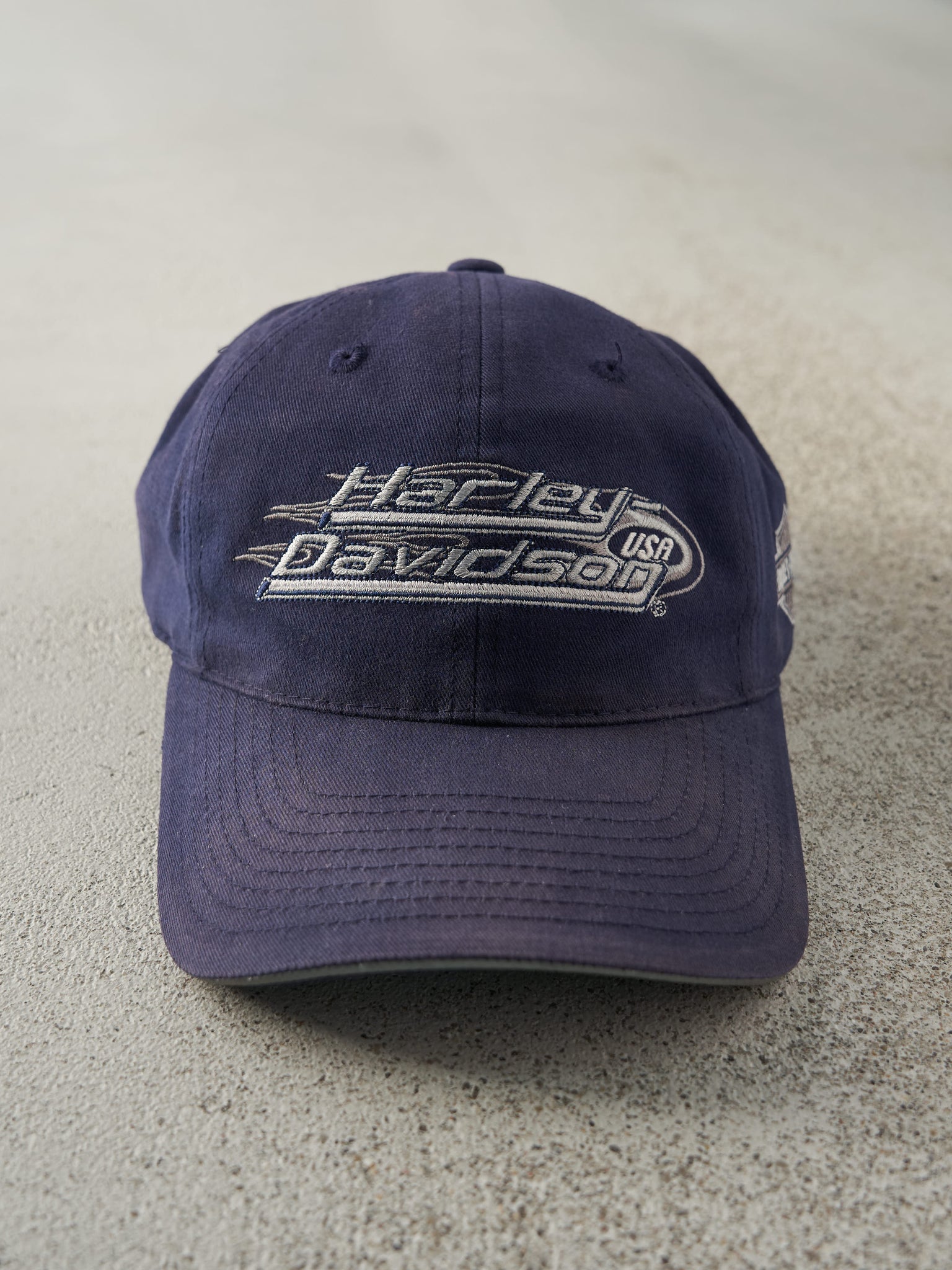 Vintage Y2K Navy Blue Harley Davidson Velcro Back Hat