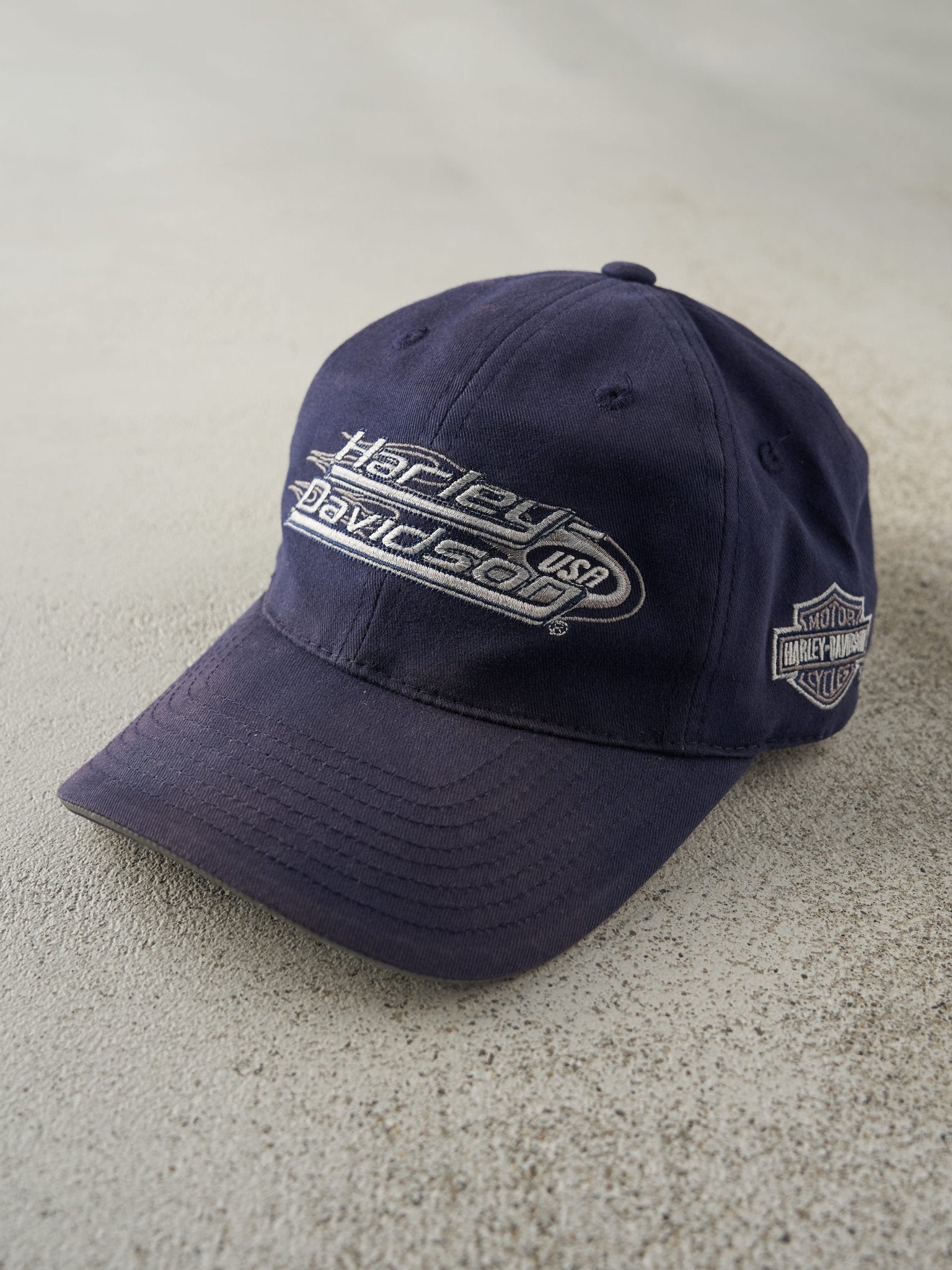 Vintage Y2K Navy Blue Harley Davidson Velcro Hat