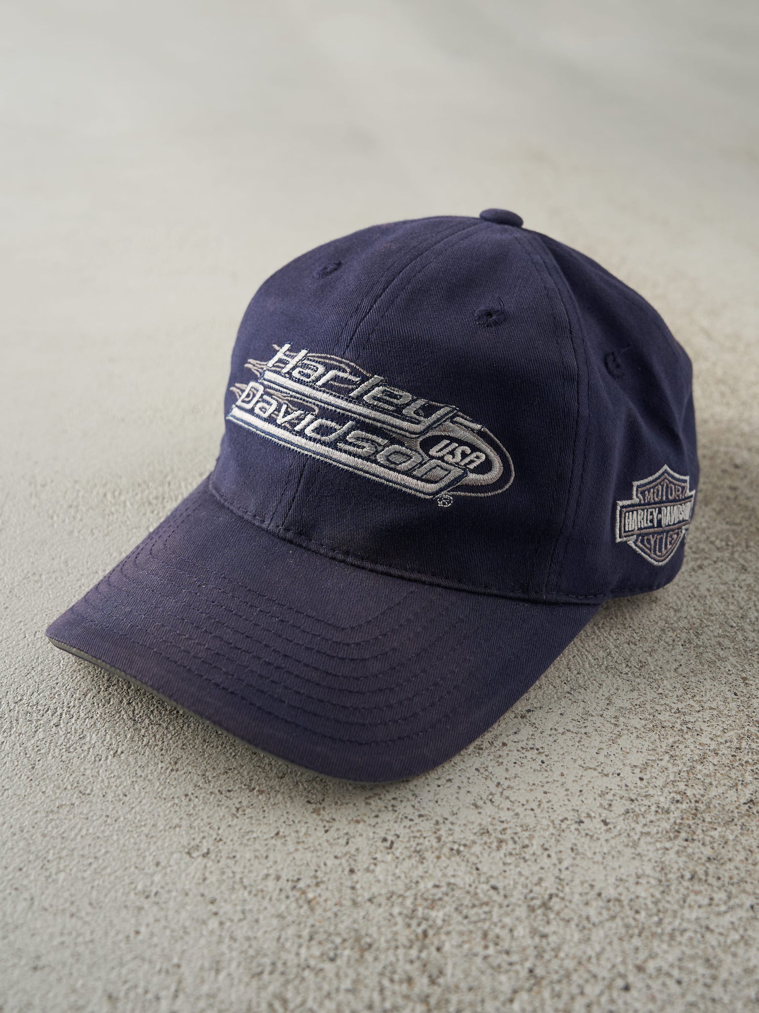 Vintage Y2K Navy Blue Harley Davidson Velcro Back Hat