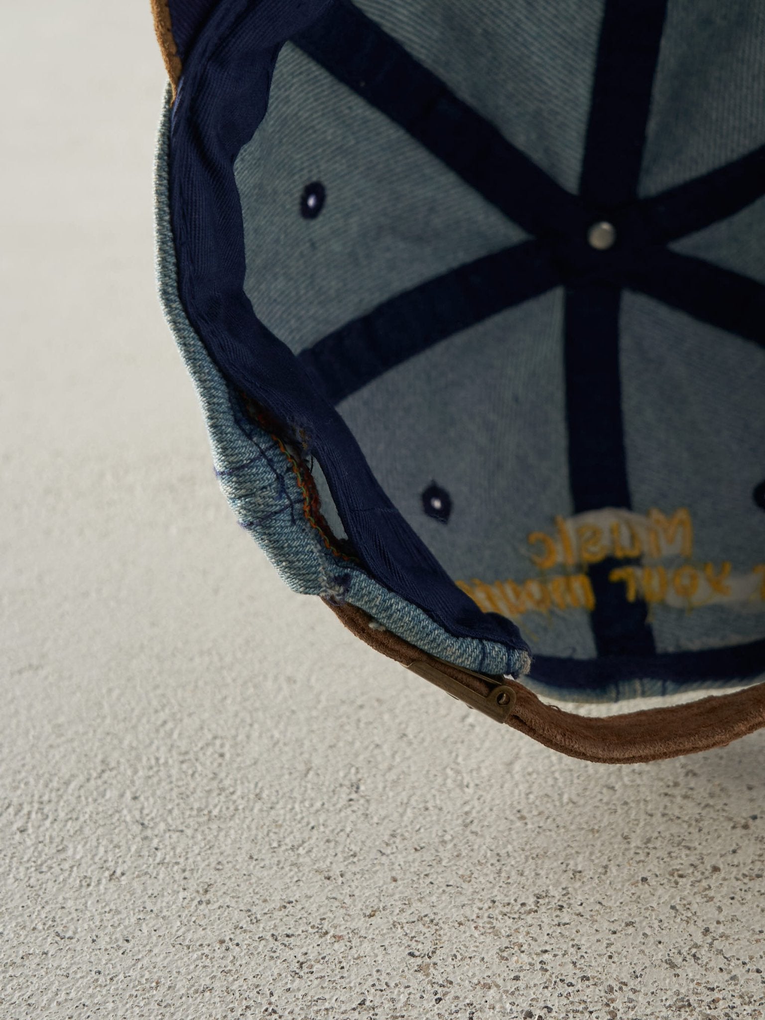 Vintage 90s Light Wash Kahlua Embroidered Leather Strapback Hat