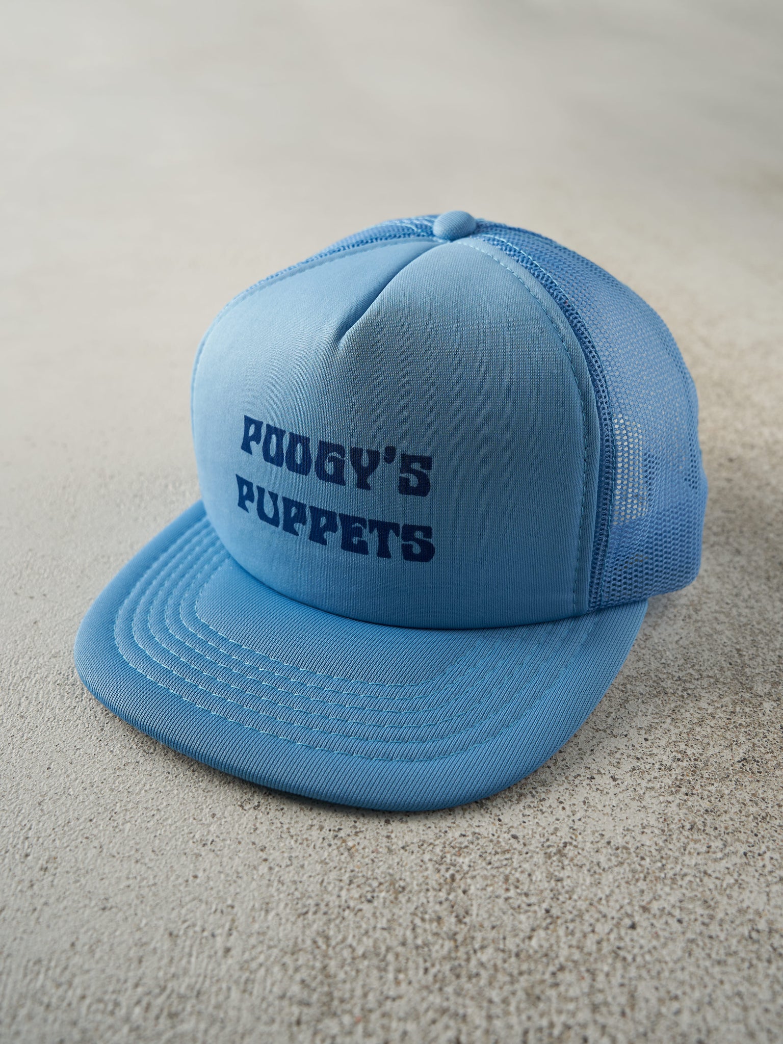 Vintage 80s Blue Poogy's Puppets Foam Trucker Hat