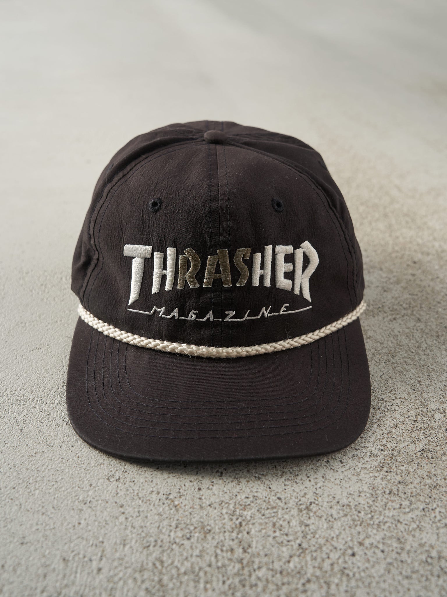 Vintage Y2K Black Thrasher Magazine Embroidered Snap Back Hat