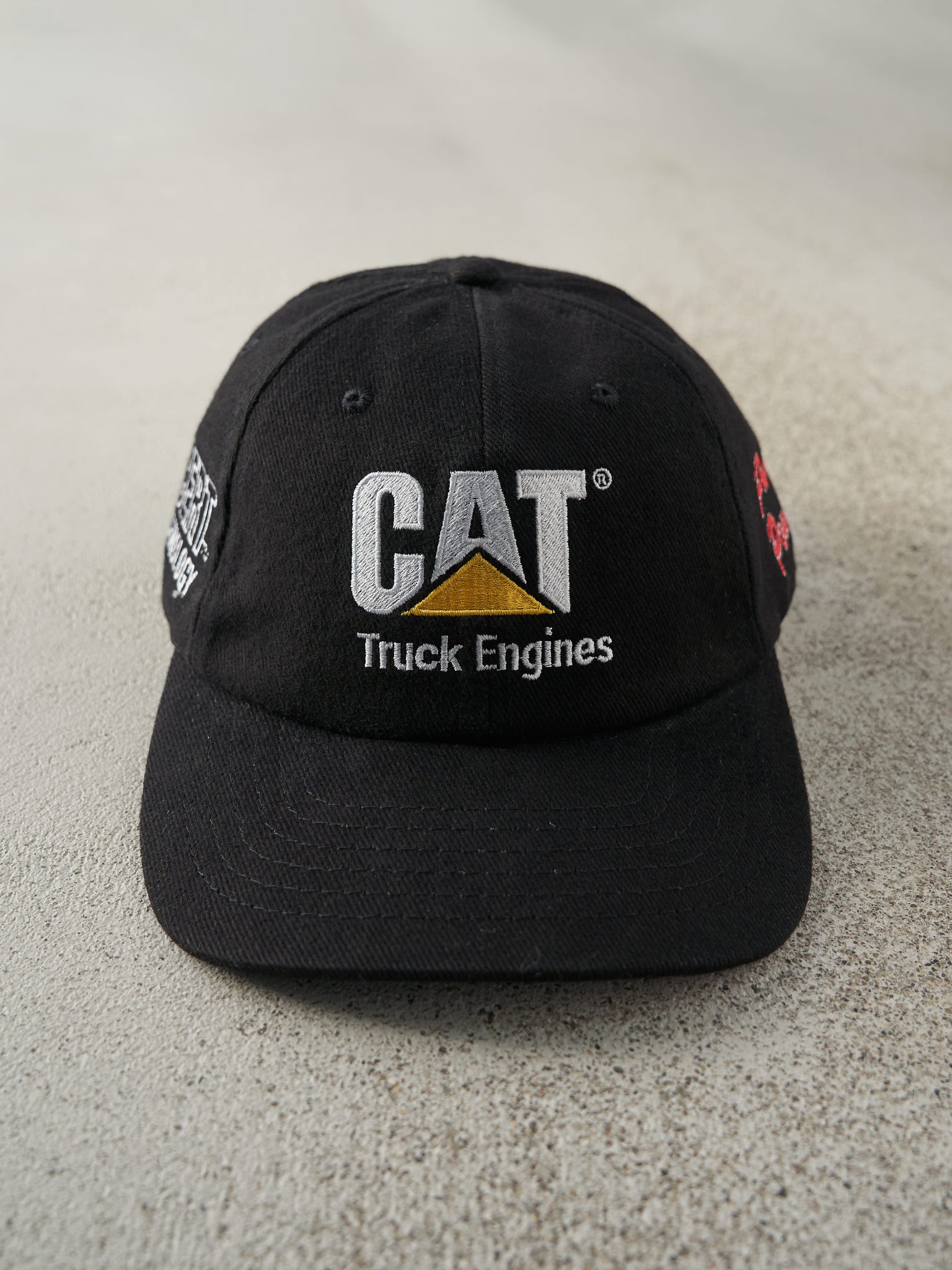 Vintage Y2K Black Embroidered Cat Truck Engines Velcro Back Hat