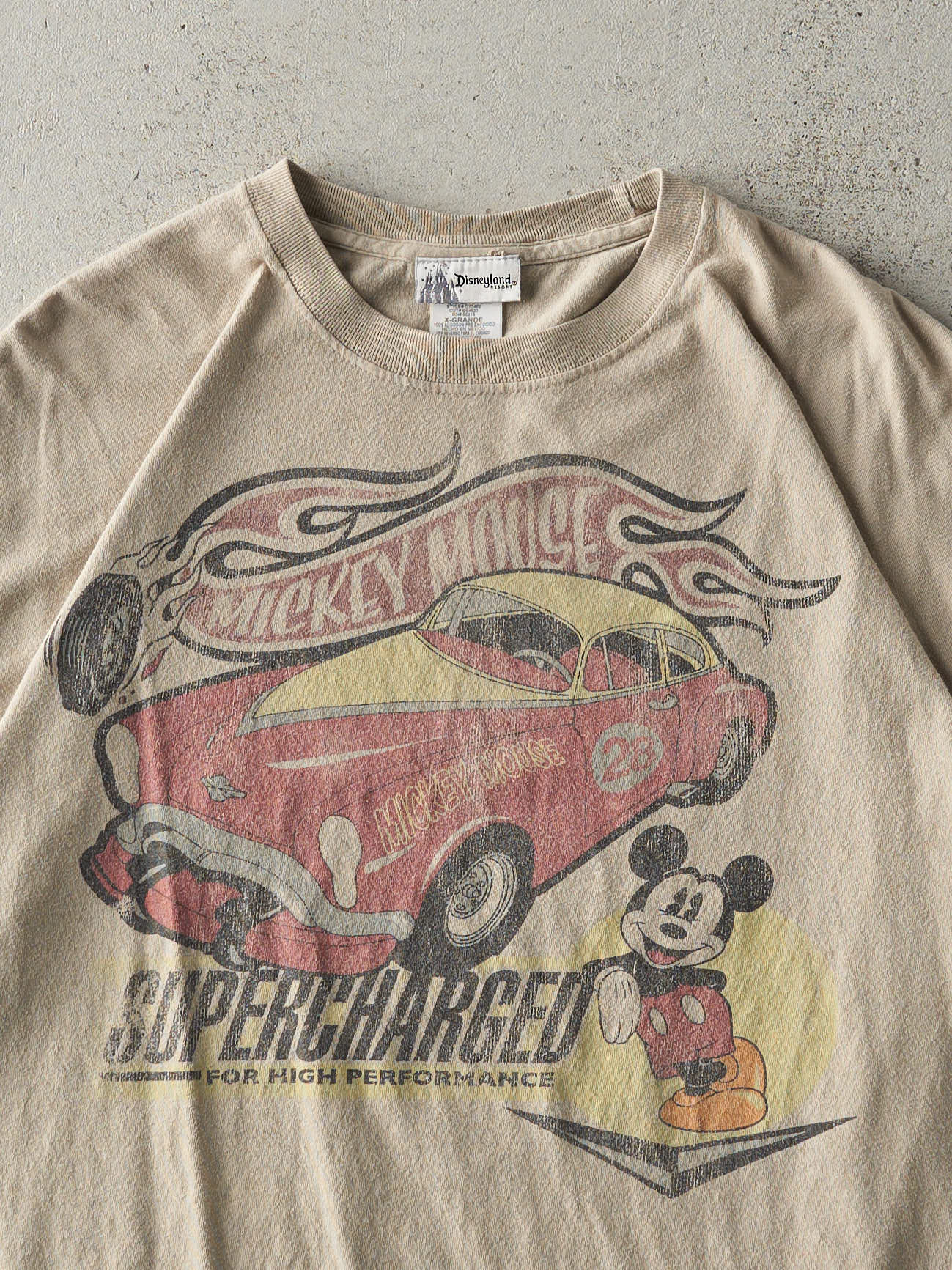 Vintage Y2K Beige Mickey Mouse Racing Tee (L)