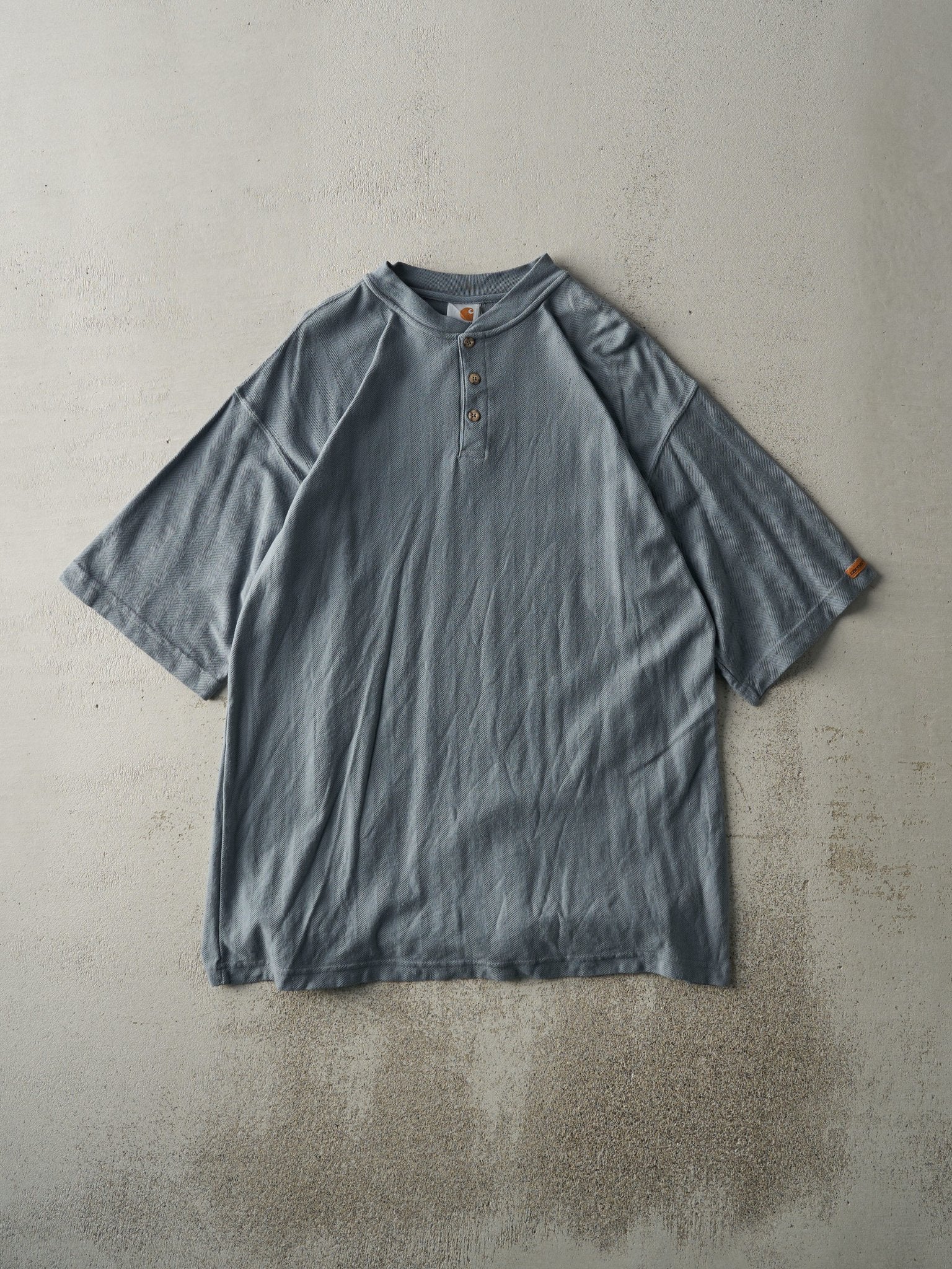 Vintage Y2K Grey Carhartt Textured Quarter Button Tee (L/XL)