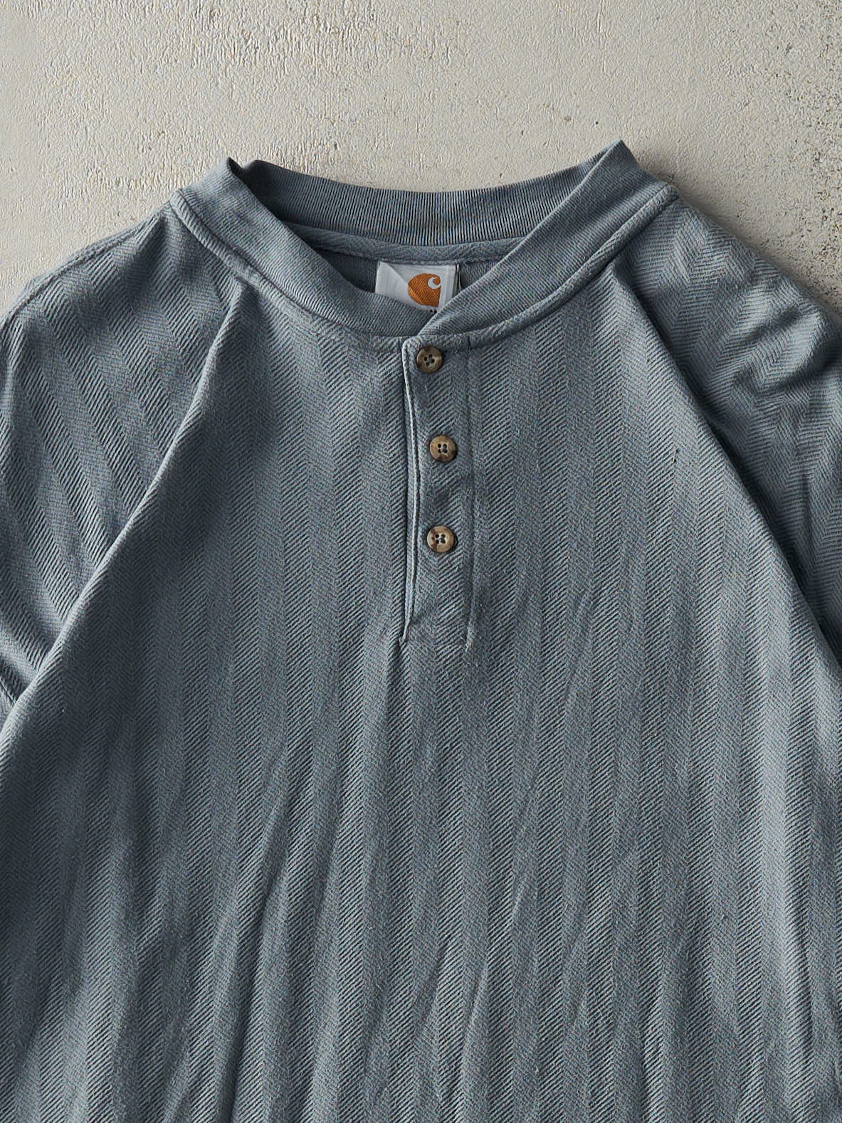 Vintage Y2K Grey Carhartt Textured Quarter Button Tee (L/XL)