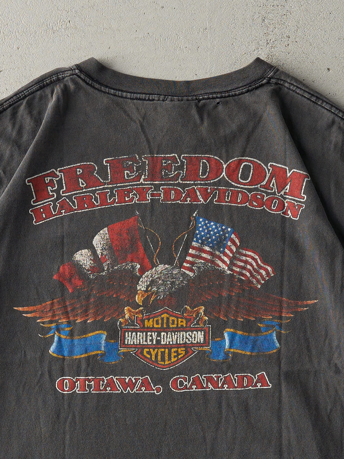 Vintage 03' Faded Black Ottawa Ontario Harley Davidson Tee (L)