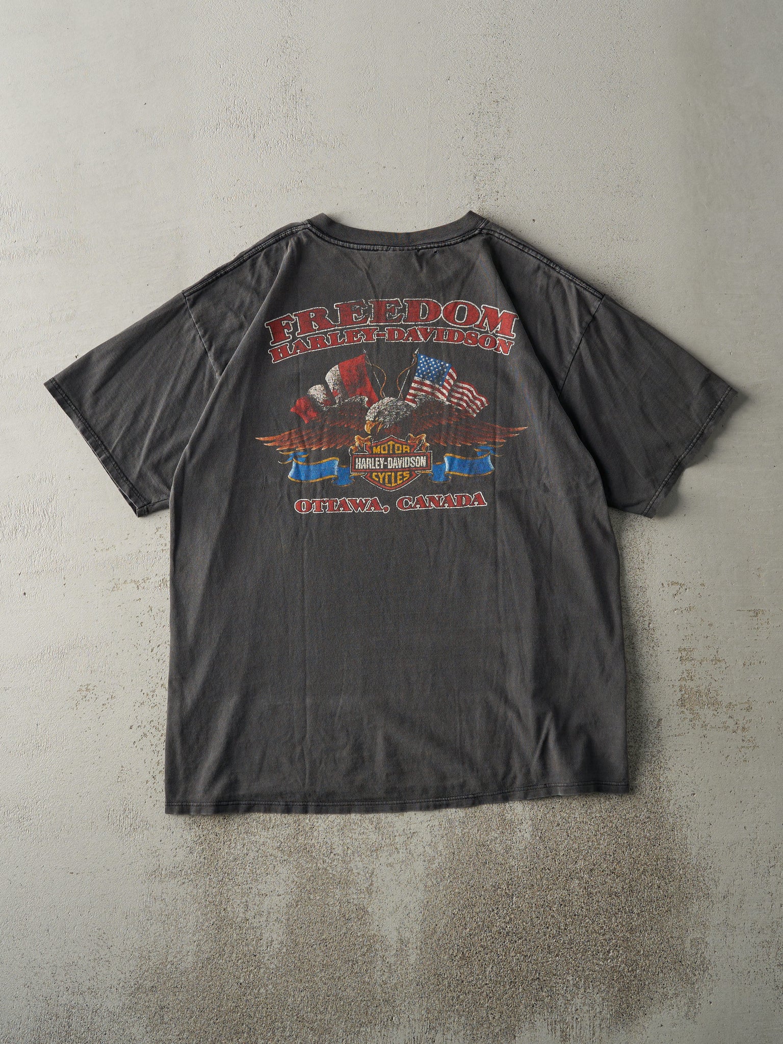 Vintage 03' Faded Black Ottawa Ontario Harley Davidson Tee (L)