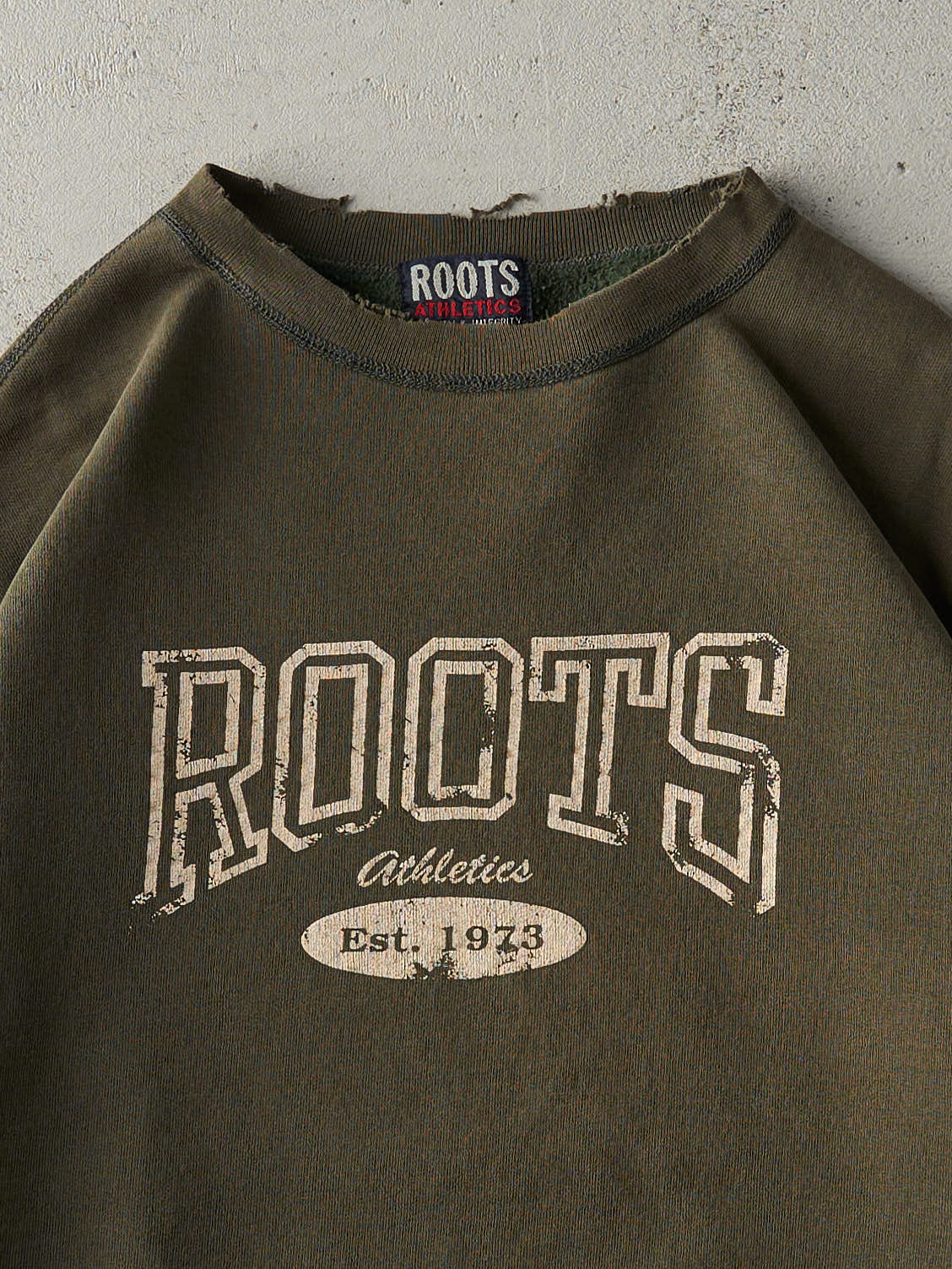 Vintage Y2K Sun Faded Army Green Roots Athletics Boxy Crewneck (XL)