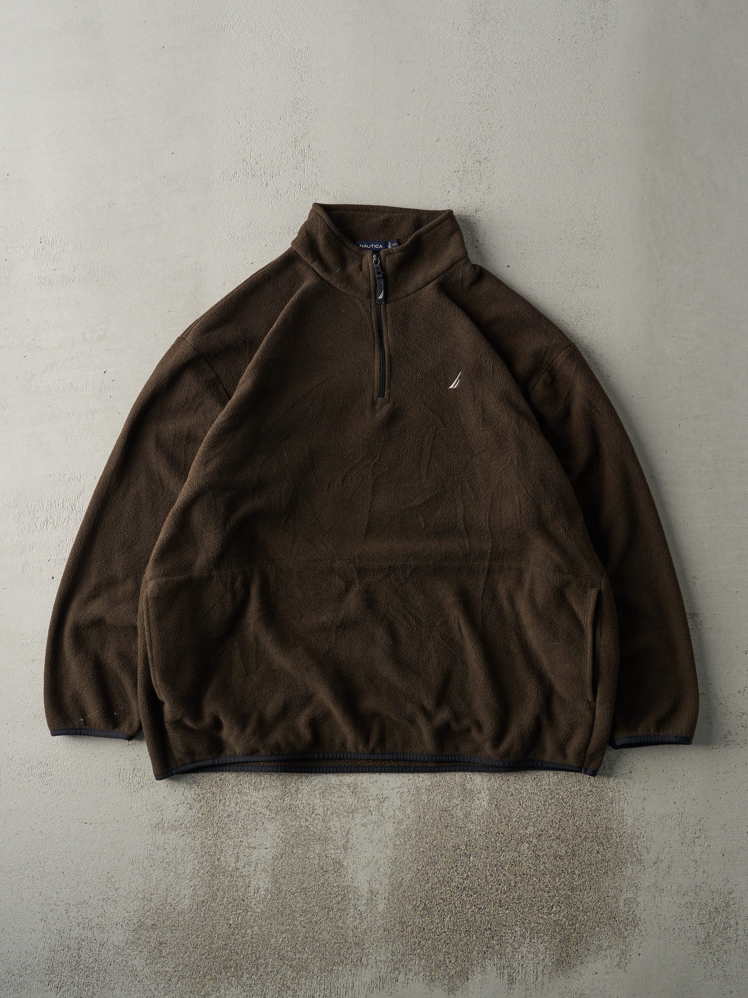 Vintage Y2K Brown Quarter Zip Fleece Sweatshirt (XXL)