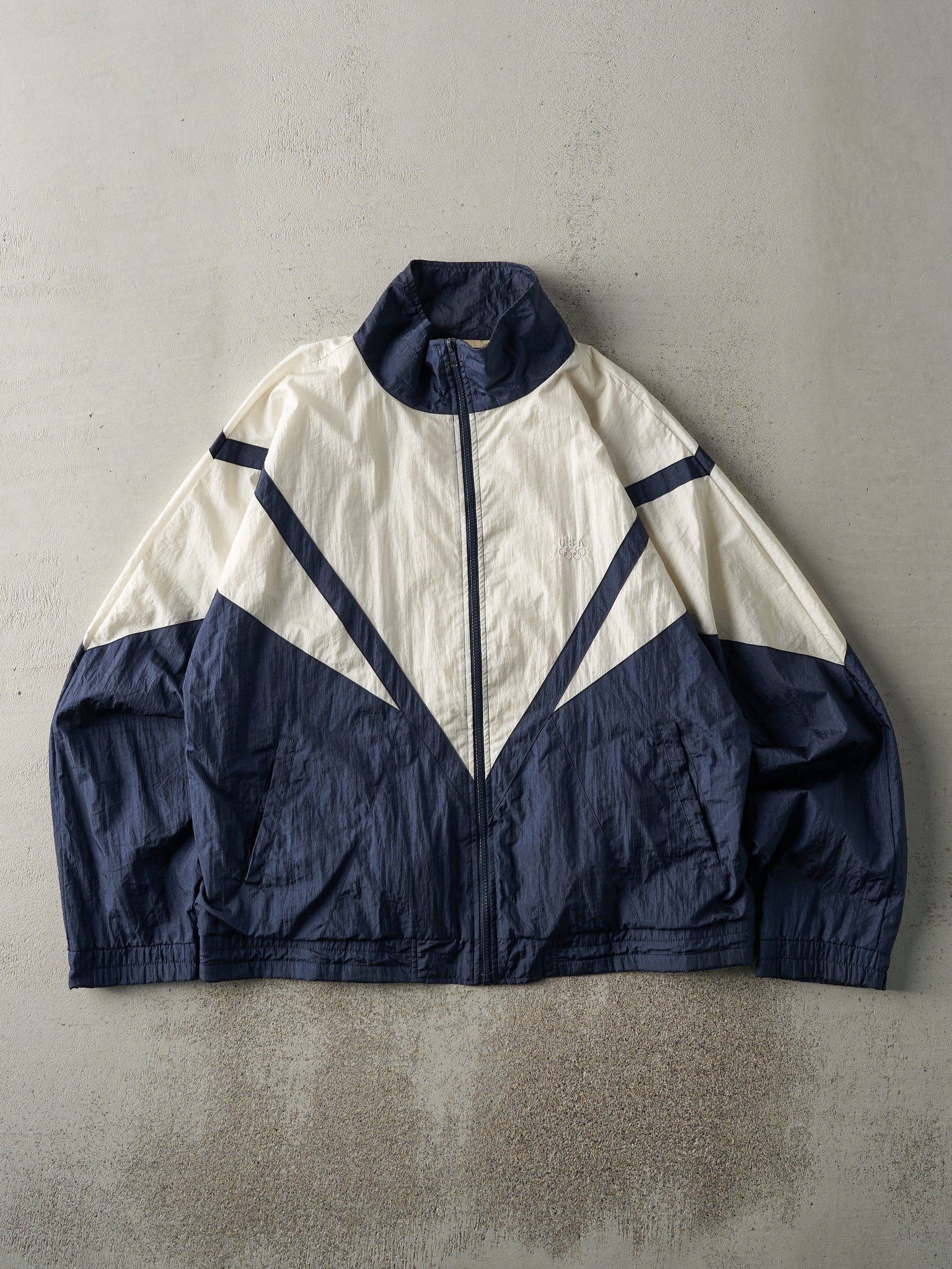 Vintage 90s White & Navy USA Olympics Windbreaker Jacket (L)