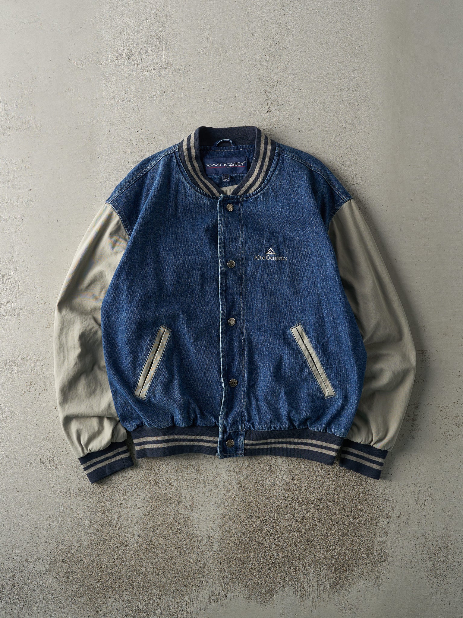 Vintage 90s Dark Wash Denim Varsity Jacket (L)