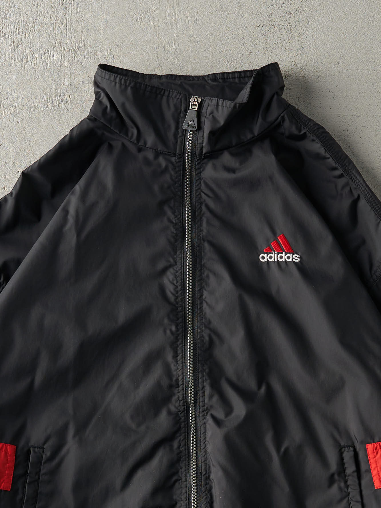 Vintage 90s Black & Red Adidas Zip Up Windbreaker Jacket (L/XL)