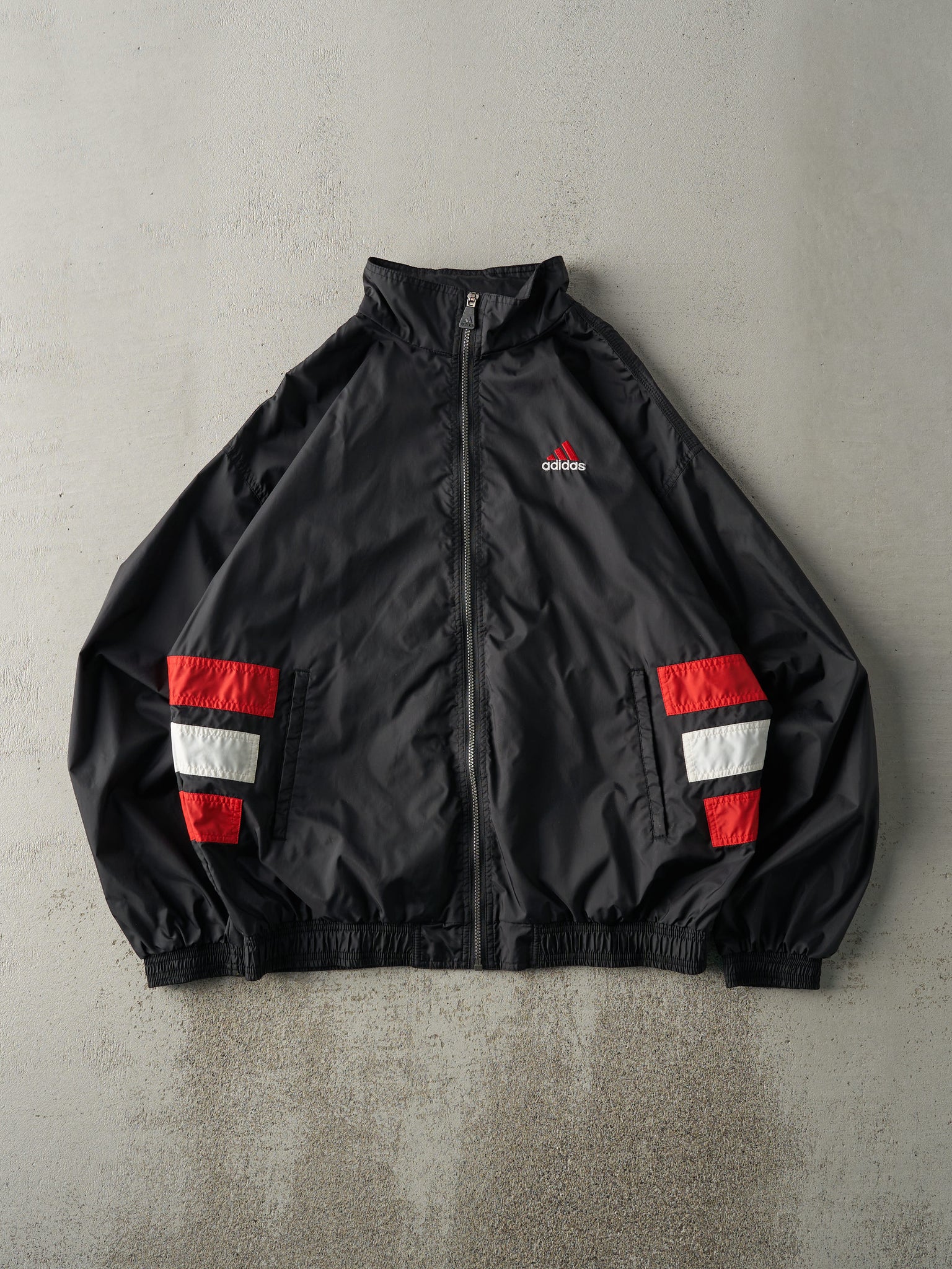 Vintage 90s Black & Red Adidas Zip Up Windbreaker Jacket (L/XL)