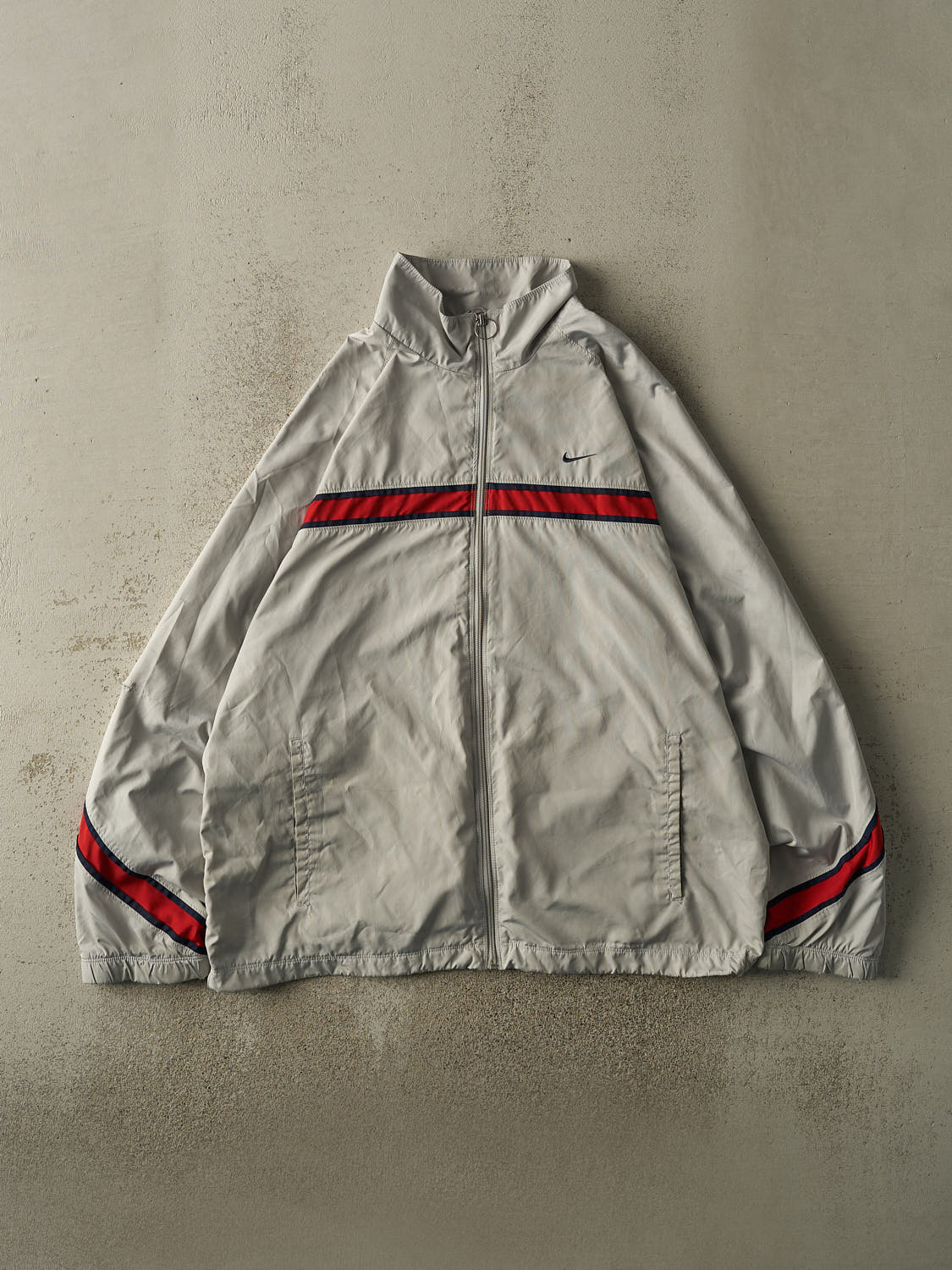 Vintage Y2K Grey & Red Nike Embroidered Track Jacket (XL/XXL)