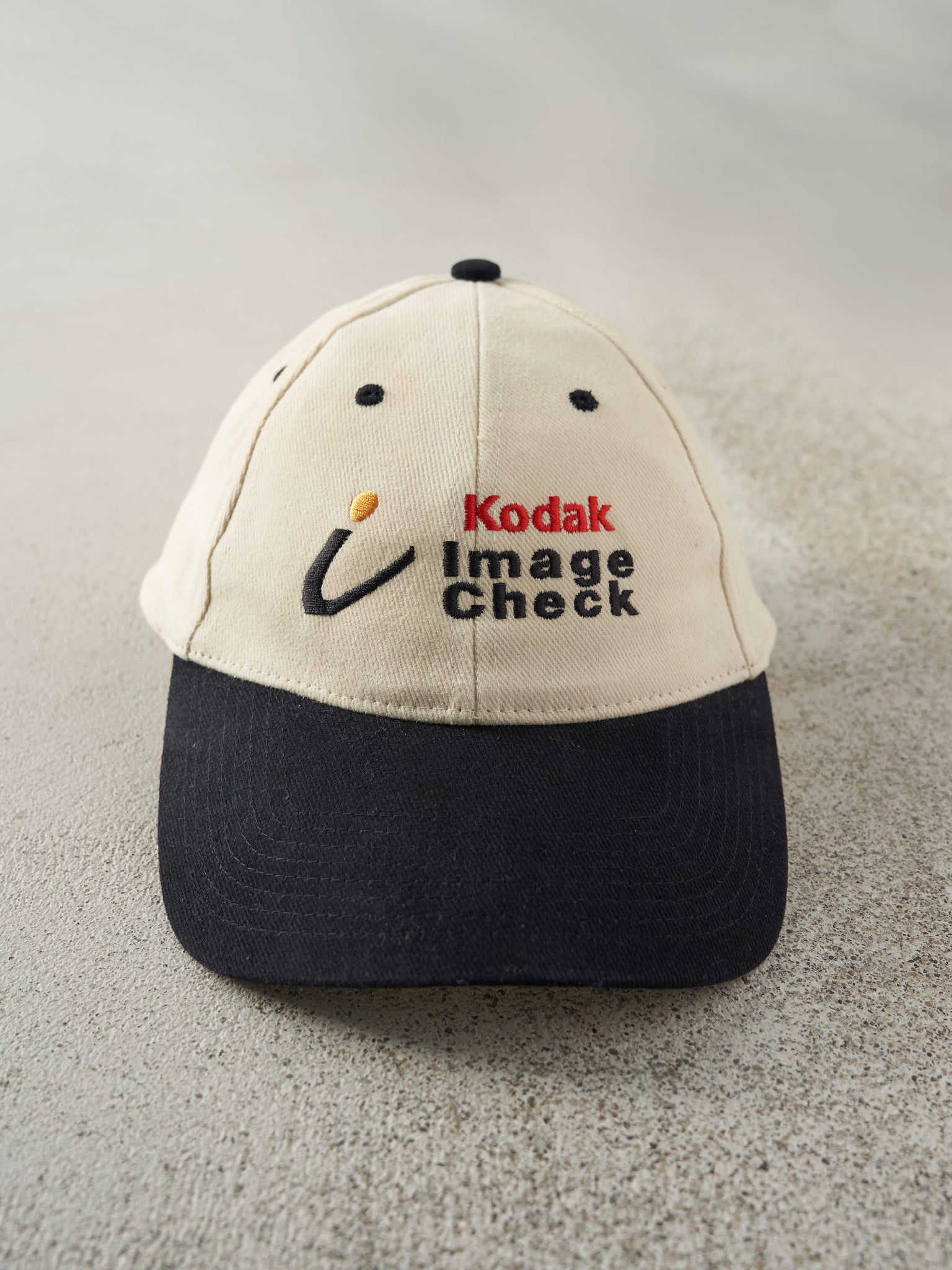 Vintage Y2K Beige & Black Kodak Embroidered Velcro Back Hat