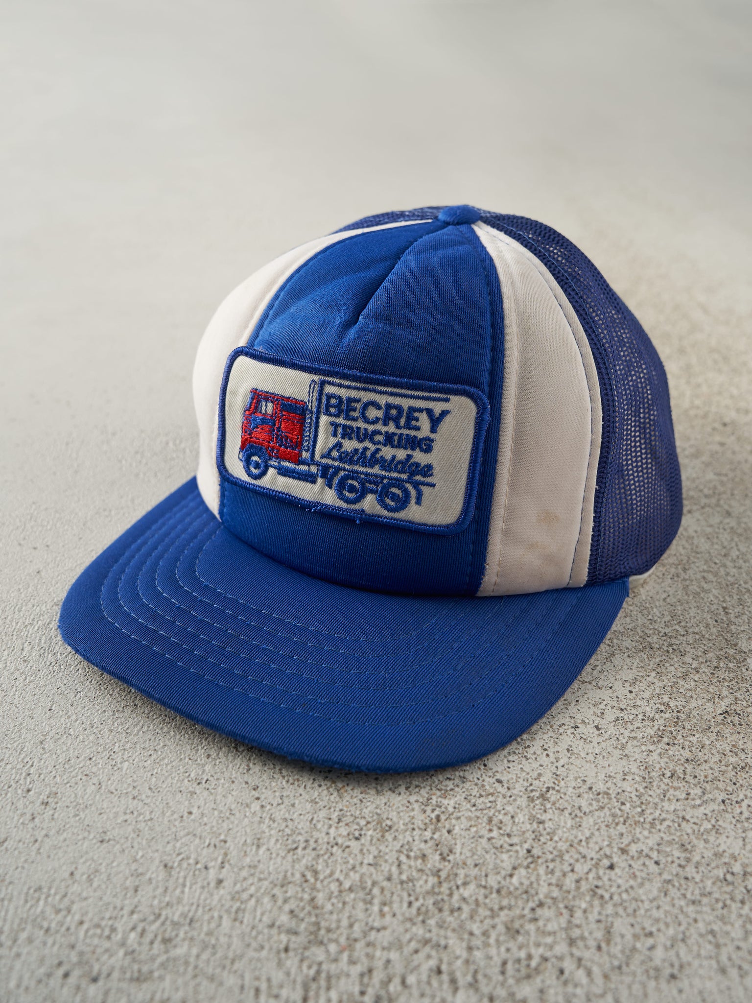 Vintage 80s Blue & White Becrey Trucking Foam Trucker Hat