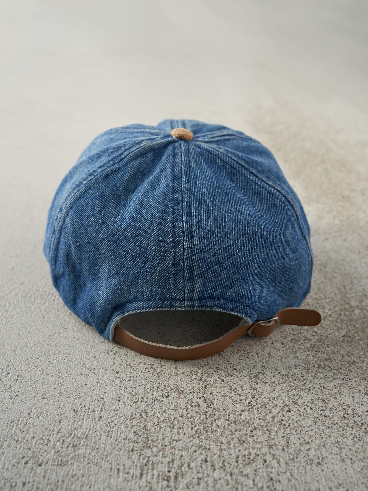 Vintage 90s Denim Embroidered Bell Leather Strapback Hat