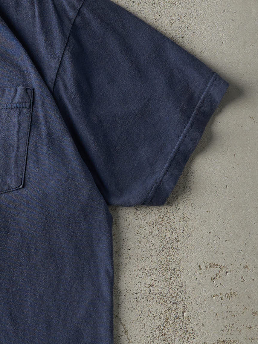 Vintage 90s Navy Blue Blank Pocket Tee (M)