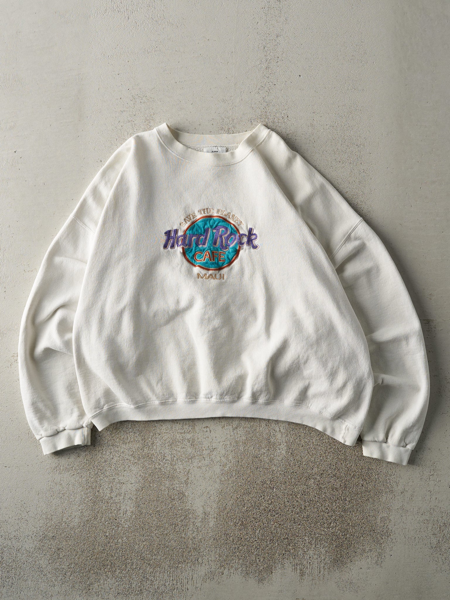 Vintage 90s White Hard Rock Cafe Maui Save the Planet Boxy Crewneck (M)