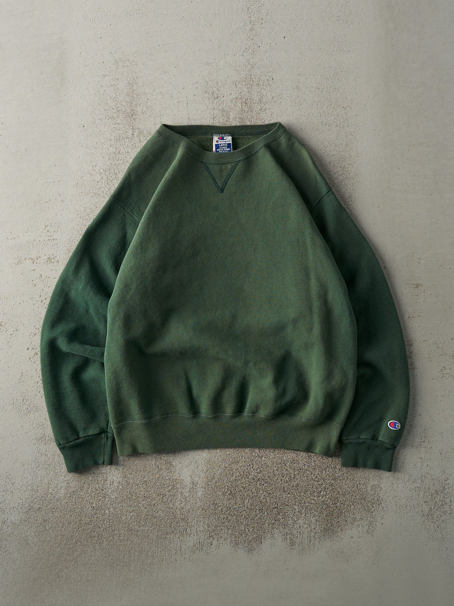 Vintage 90s Sun Faded Forest Green Blank Champion Crewneck (M)