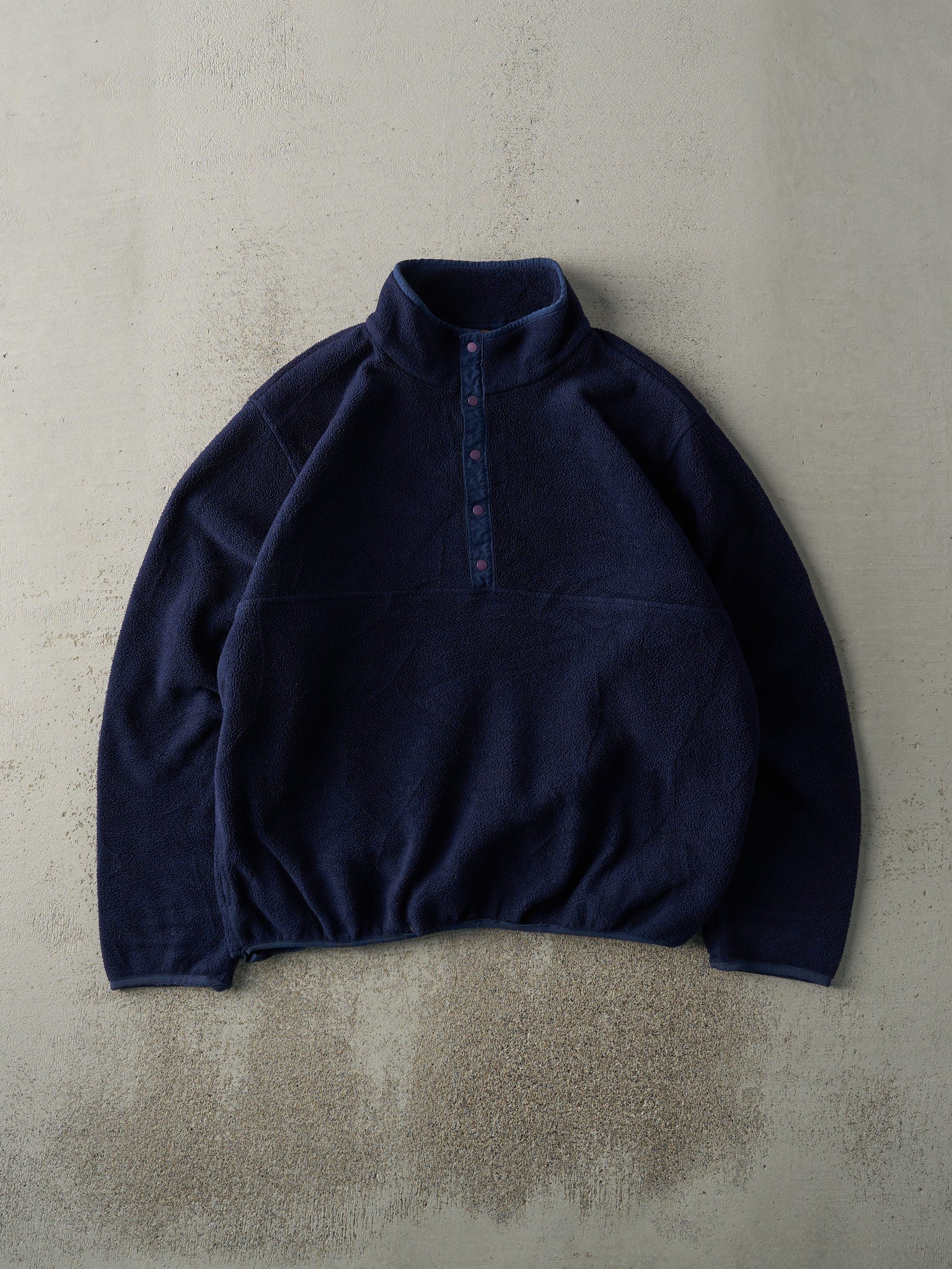 Vintage 90s Navy Blue LL Bean Quarter Button Fleece Sweatshirt (L)