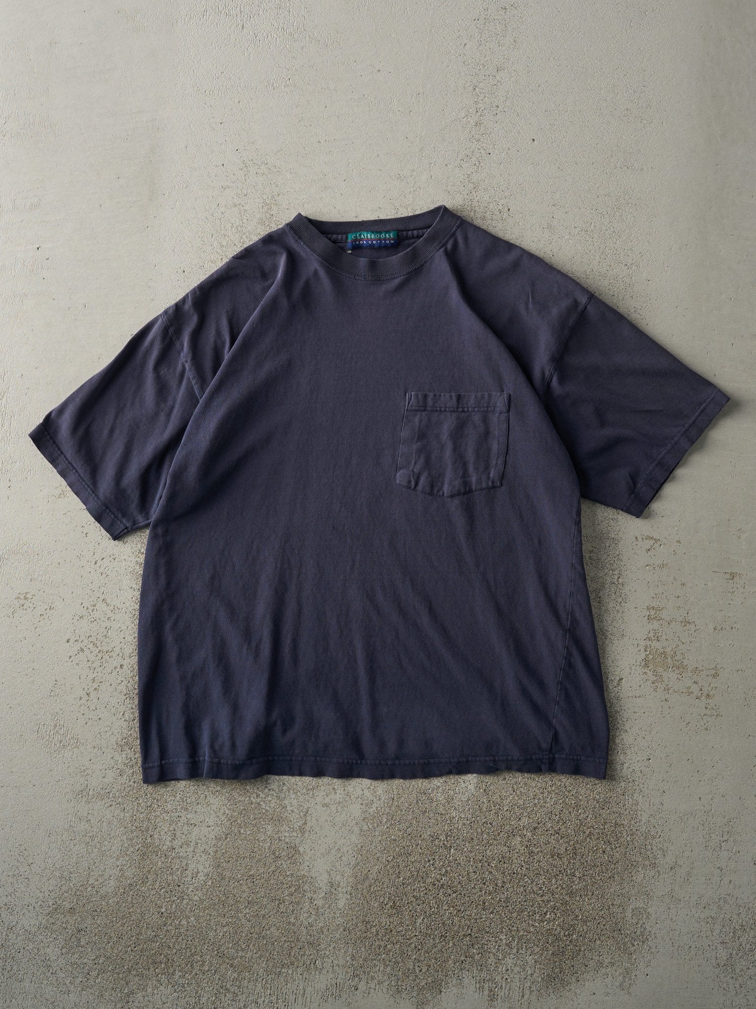 Vintage 90s Navy Blue Blank Pocket Tee (M)