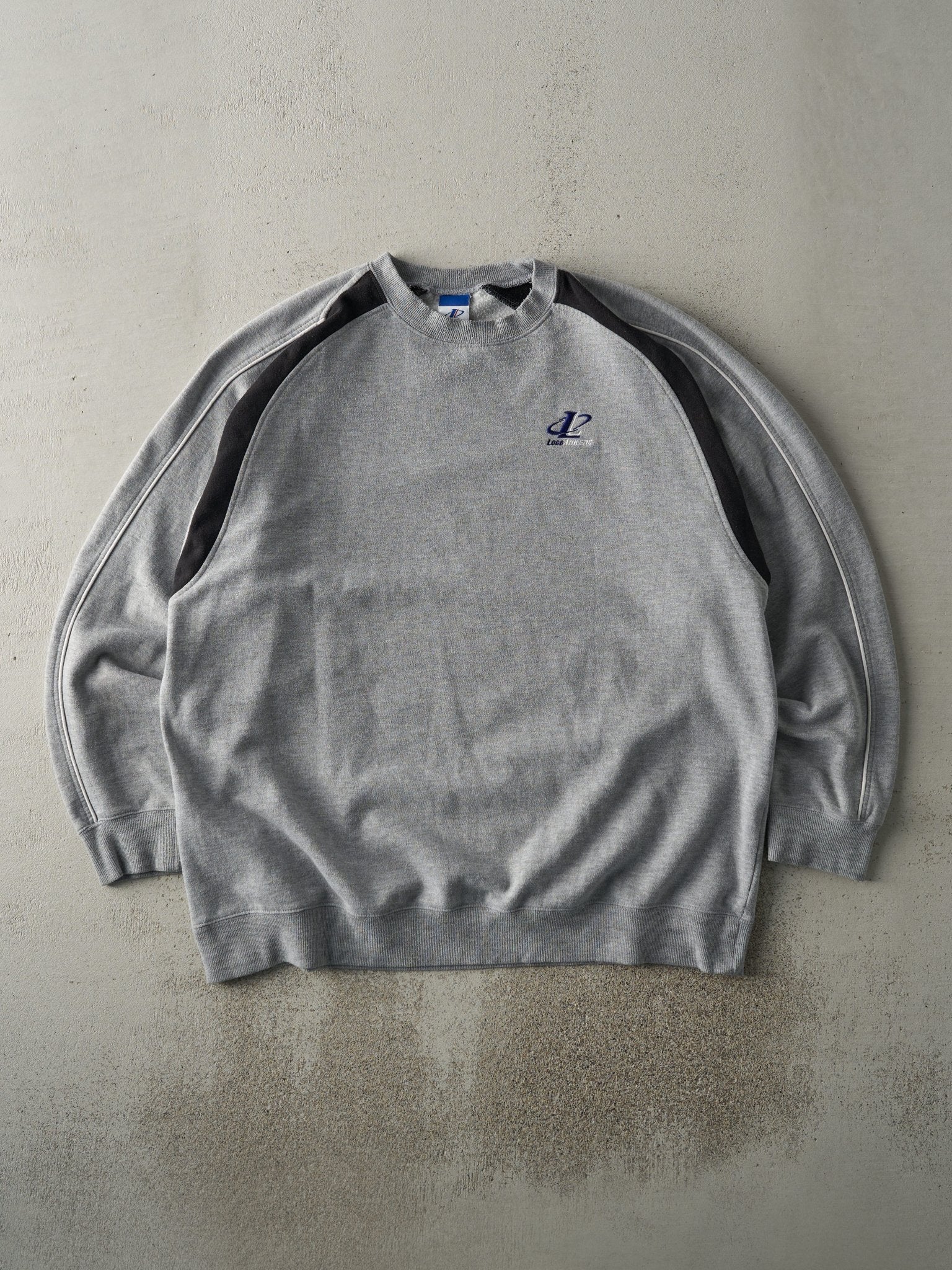 Vintage Y2K Grey Embroidered Logo Athletic Crewneck (L/XL)