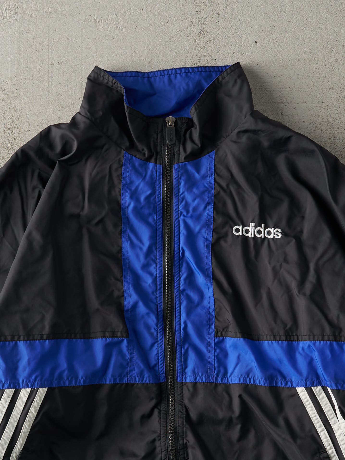 Vintage 90s Black & Blue Nylon Adidas Windbreaker Jacket (L)