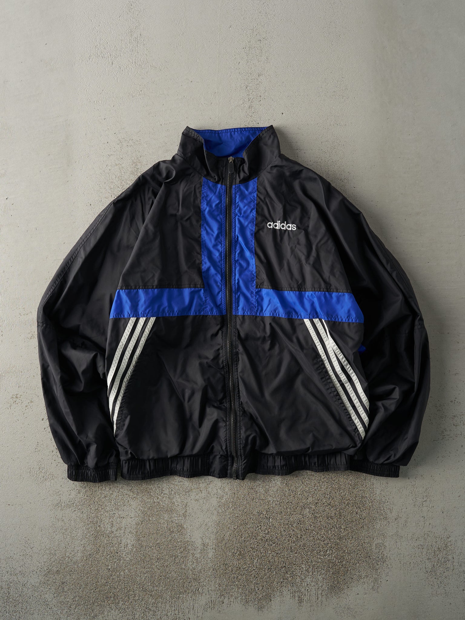 Vintage 90s Black & Blue Nylon Adidas Windbreaker Jacket (L)