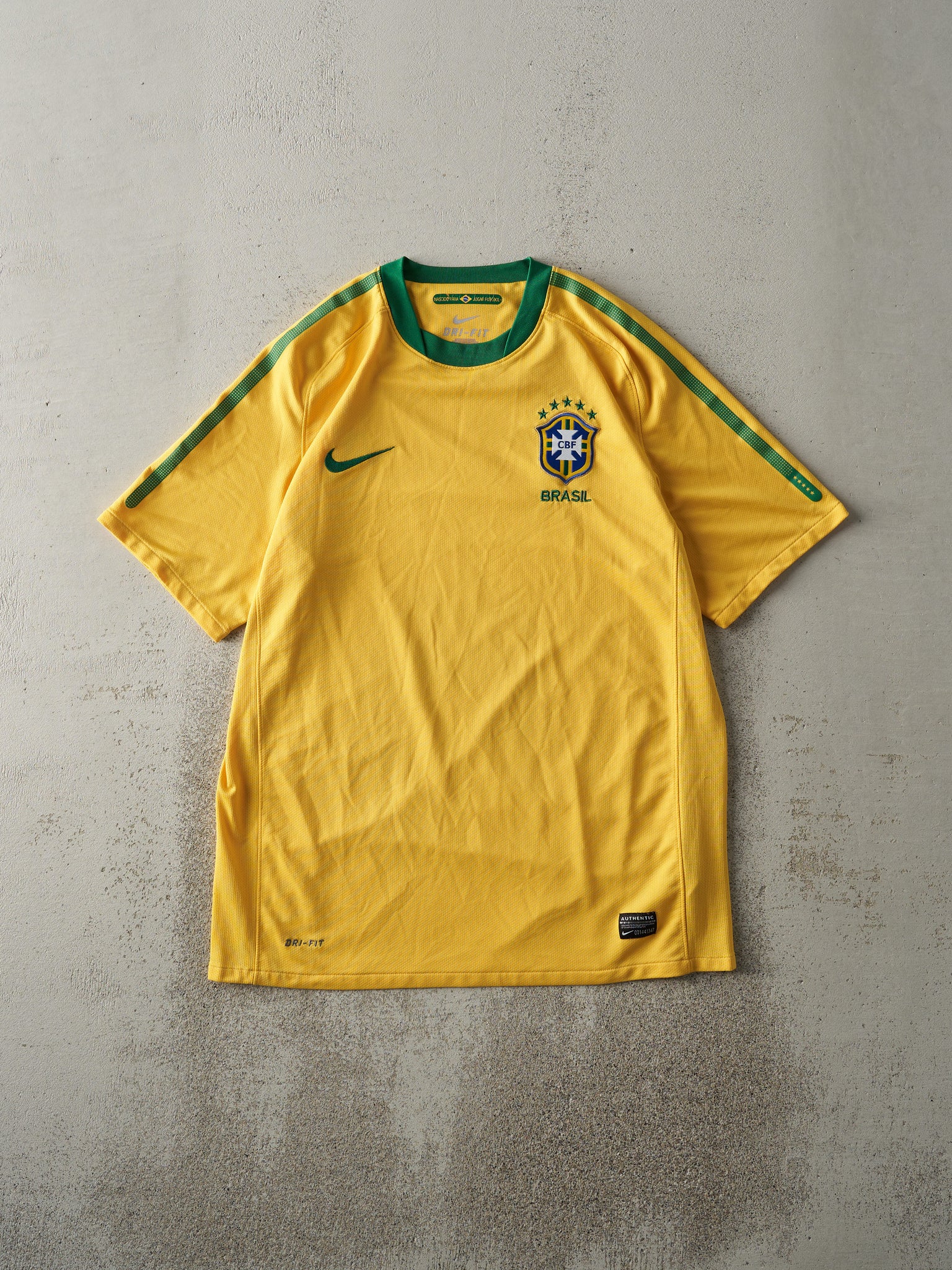 Vintage Y2K Yellow & Green Nike Brazil Soccer Jersey (M)