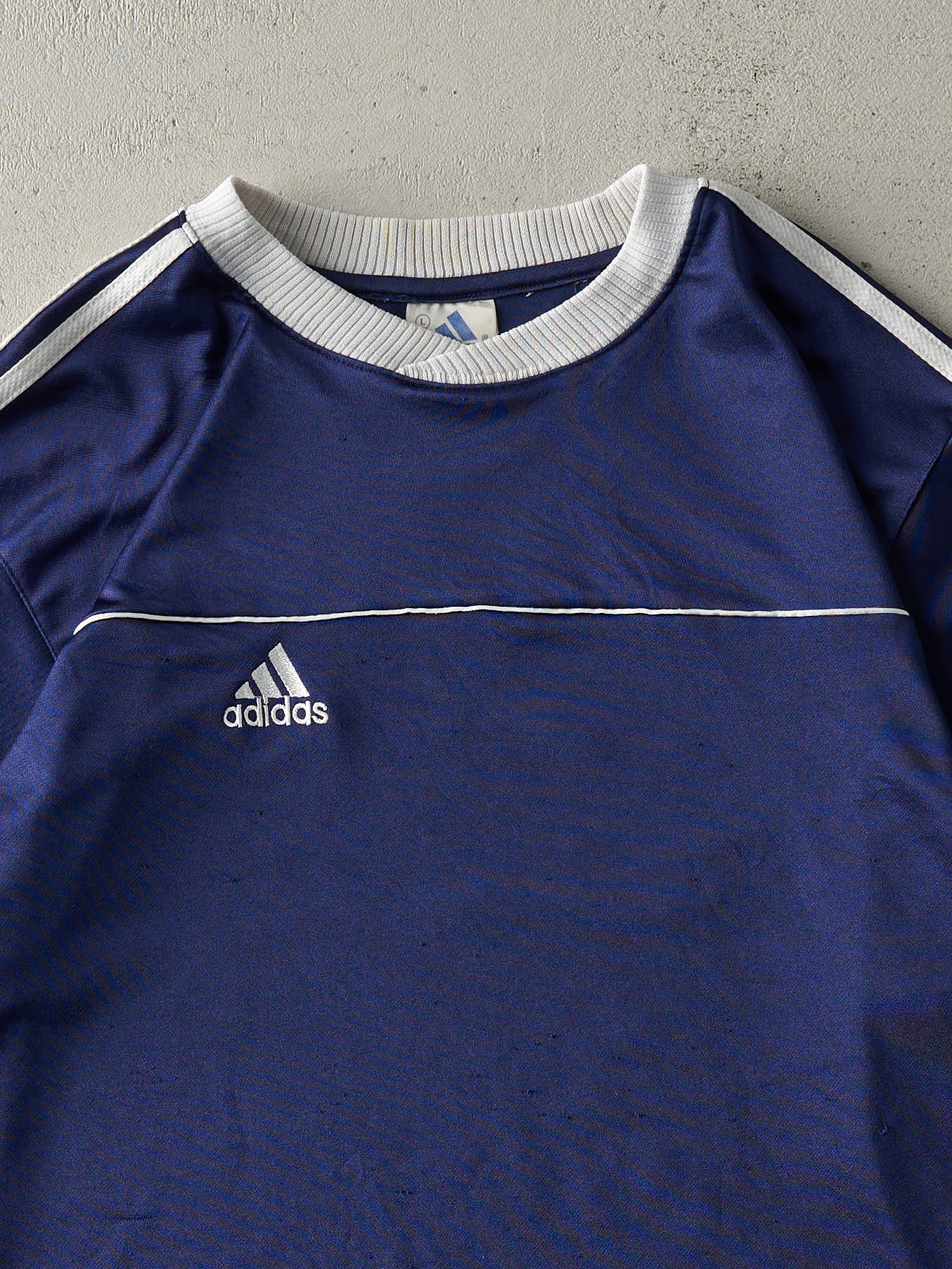 Vintage 90s Navy Blue Embroidered Adidas Soccer Jersey (M/L)