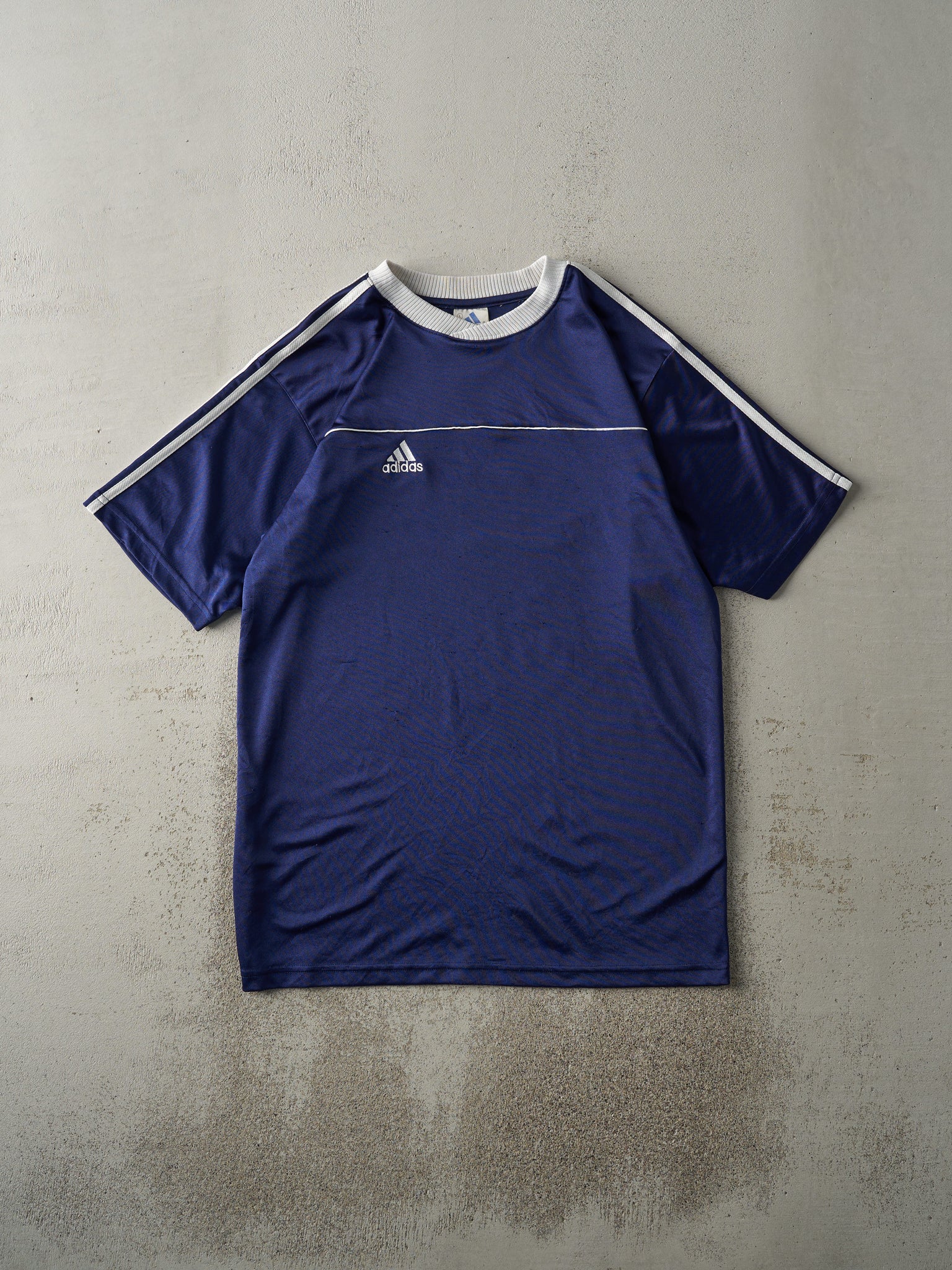 Vintage 90s Navy Blue Embroidered Adidas Soccer Jersey (M/L)