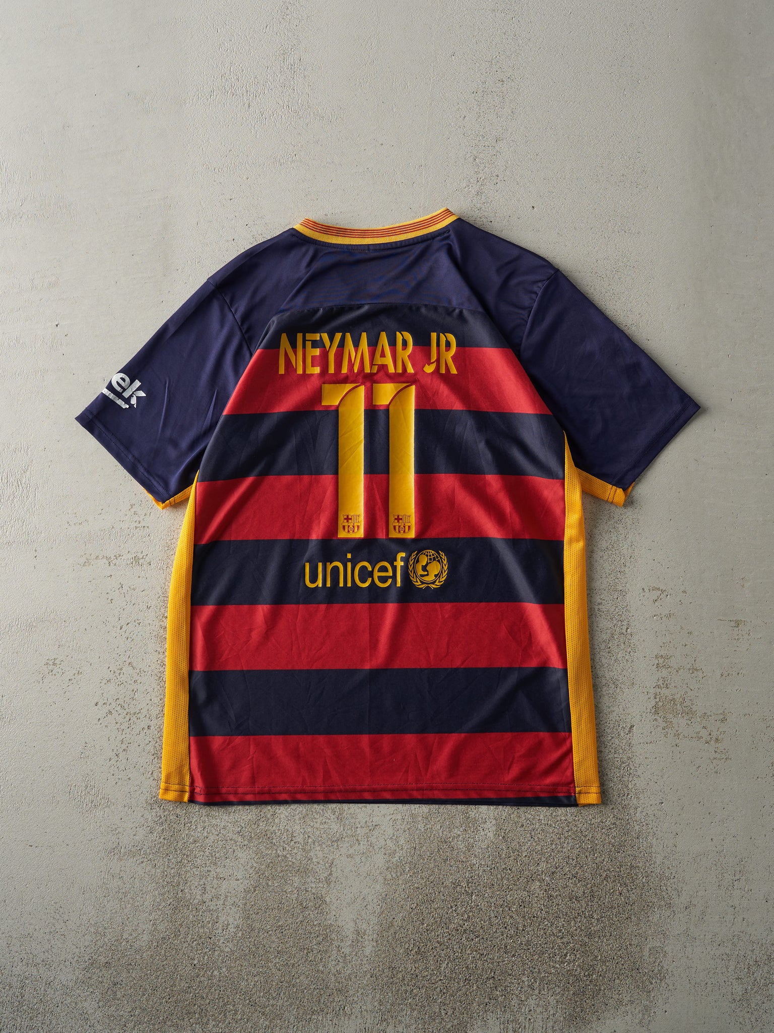 Vintage Y2K Navy Blue, Red & Yellow FCB Neymar Jr Soccer Jersey (M)