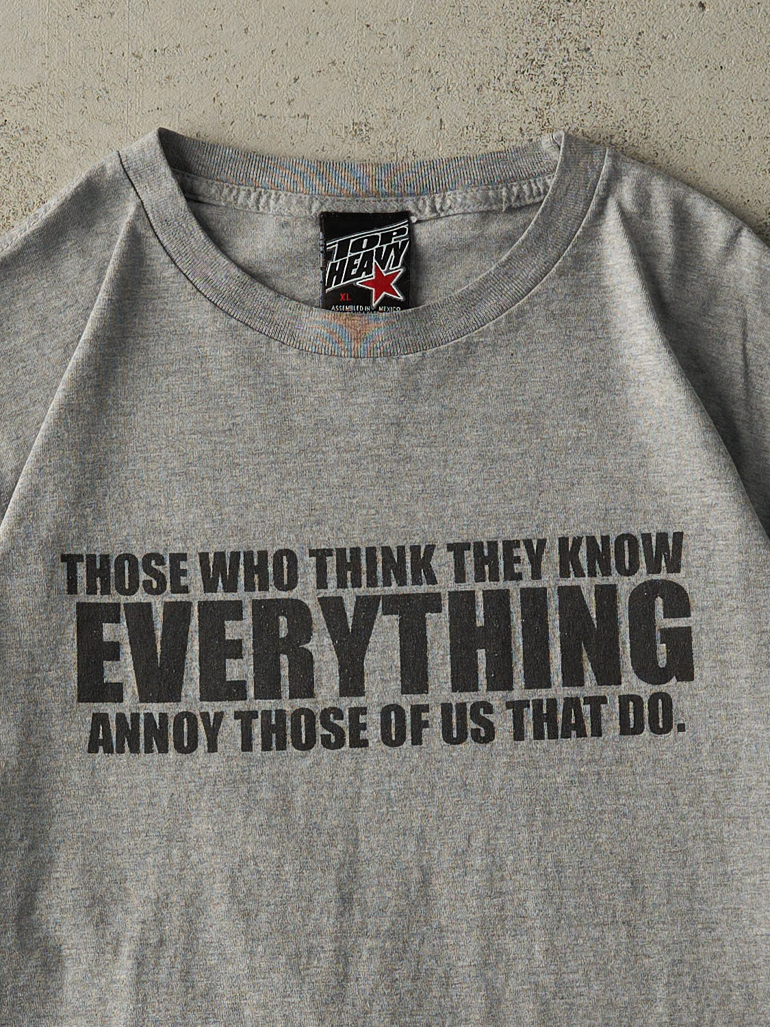 Vintage 04' Grey "Know Everything" Slogan Tee (L/XL)