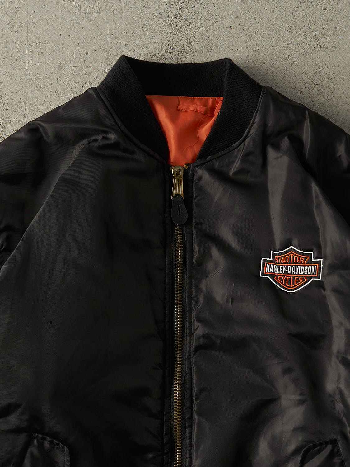 Vintage 90s Black & Orange Reversible Harley Davidson Embroidered