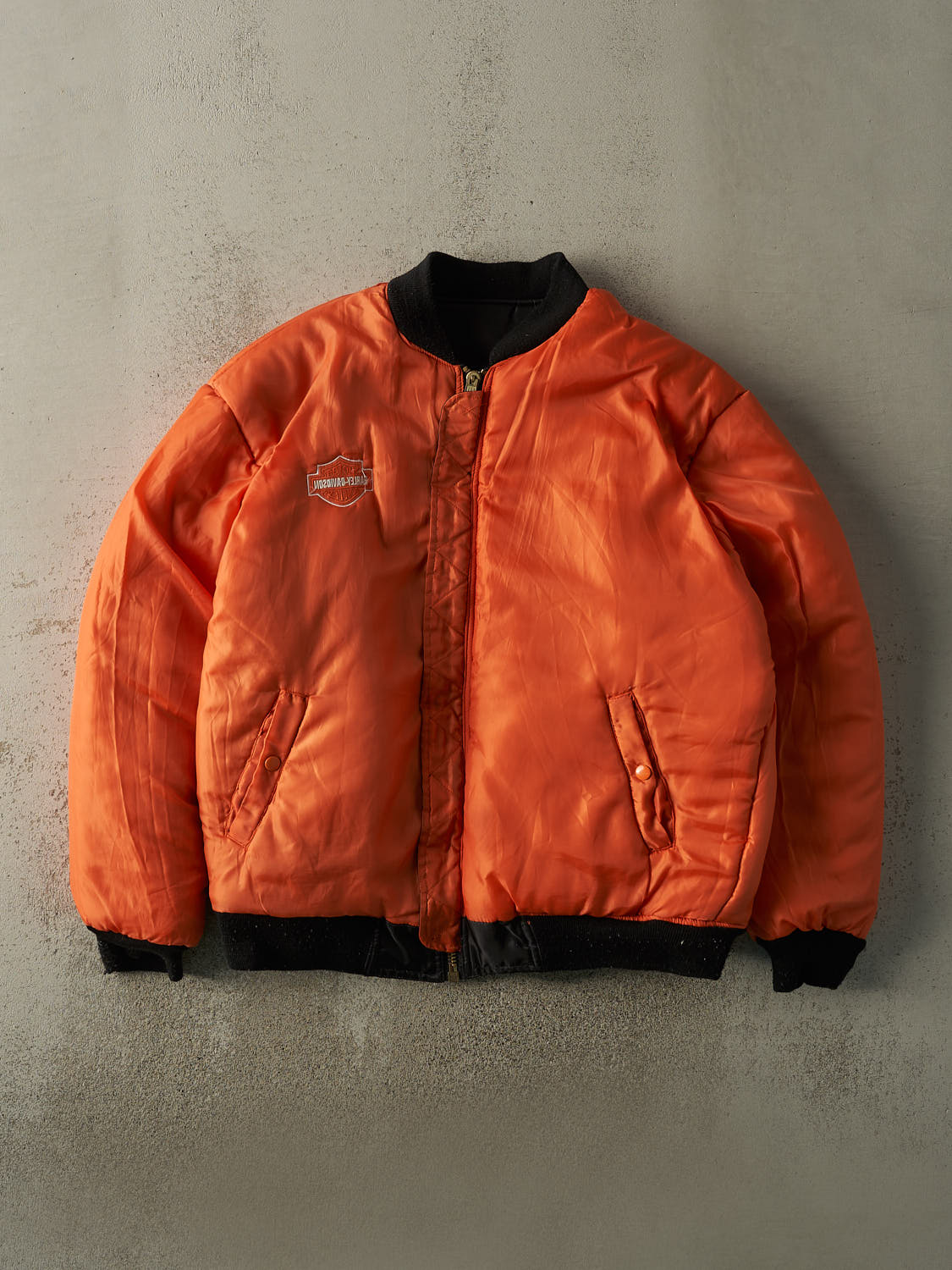 Vintage 90s Black & Orange Reversible Harley Davidson Embroidered