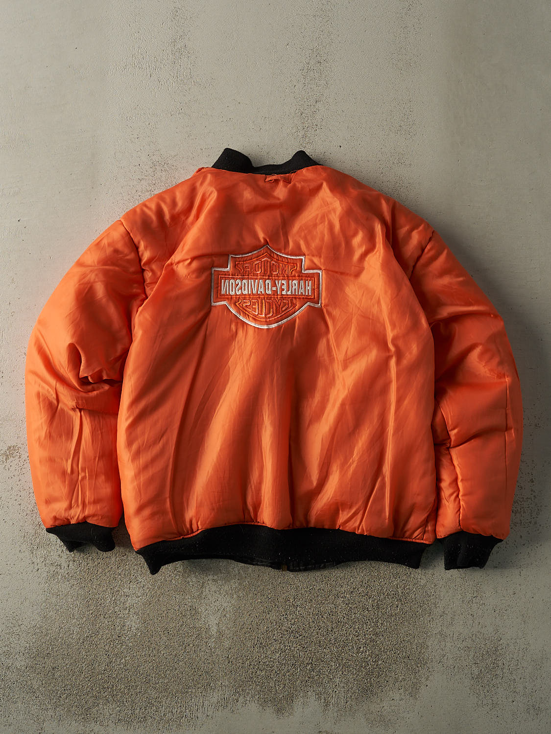 Vintage 90s Black & Orange Reversible Harley Davidson Embroidered Bomber Jacket (XXL)