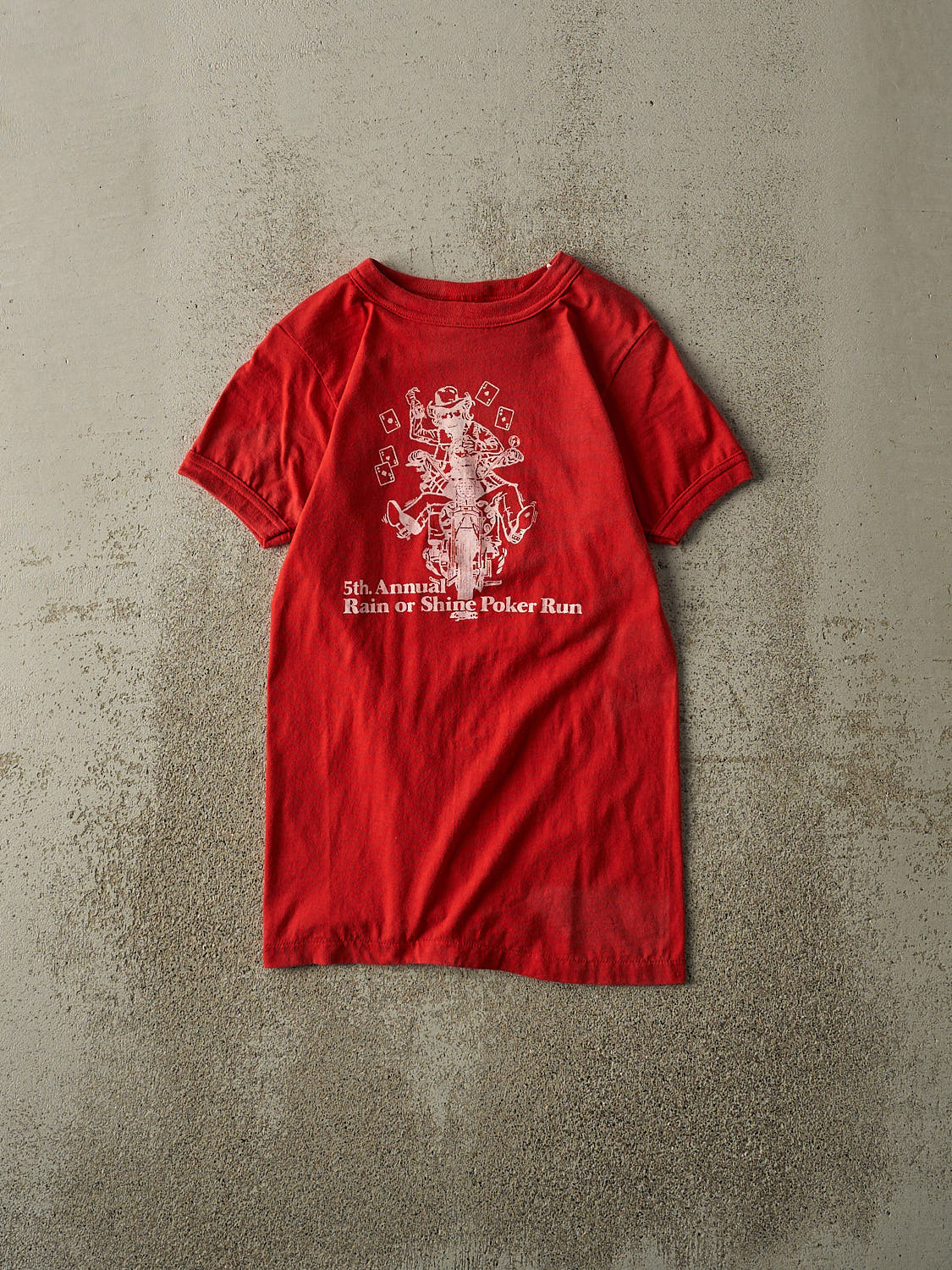 Vintage 80s Red Rain or Shine Poker Run Harley Davidson Ringer Tee (XXS)