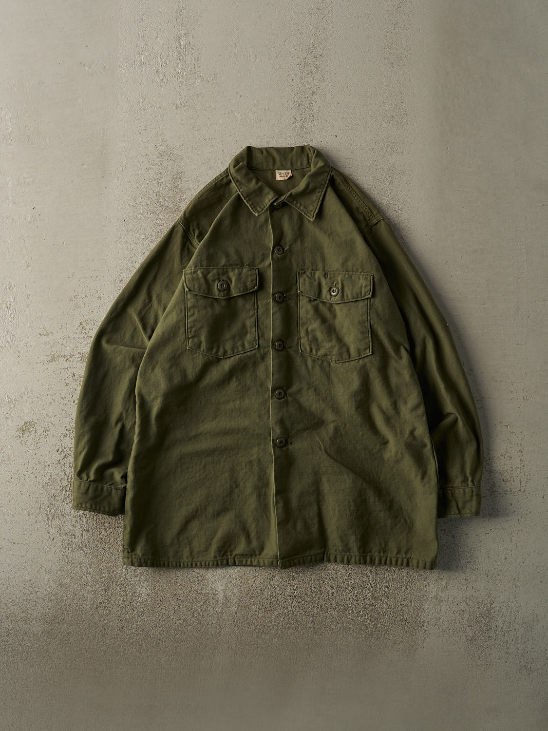 Vintage 80s Army Green Military Button Up Long Sleeve (XL)