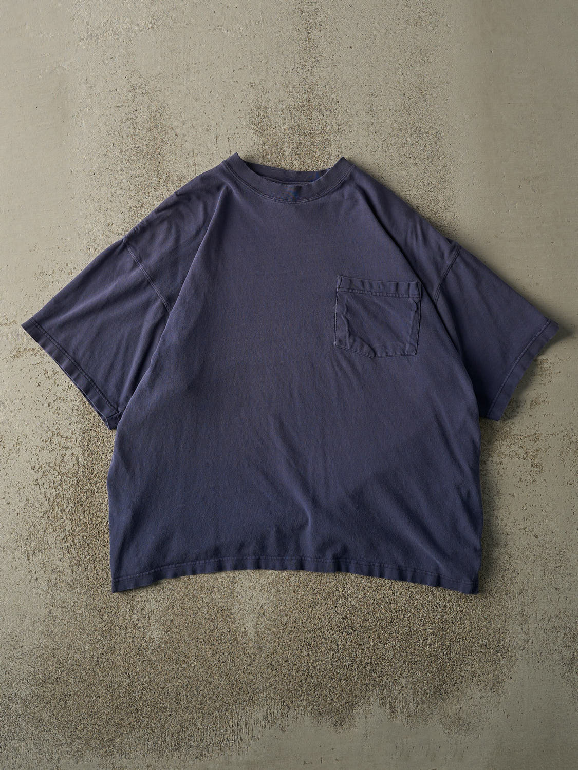 Vintage 90s Navy Blue Blank Boxy Pocket Tee (L/XL)